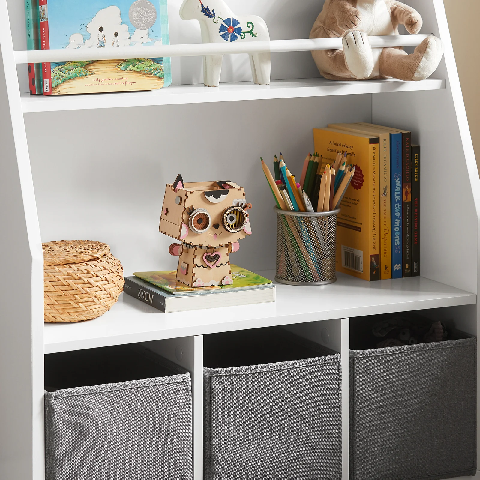 SoBuy KMB34-W Librería Infantil con compartimentos de almacenamiento y 3 cestas - Image 8