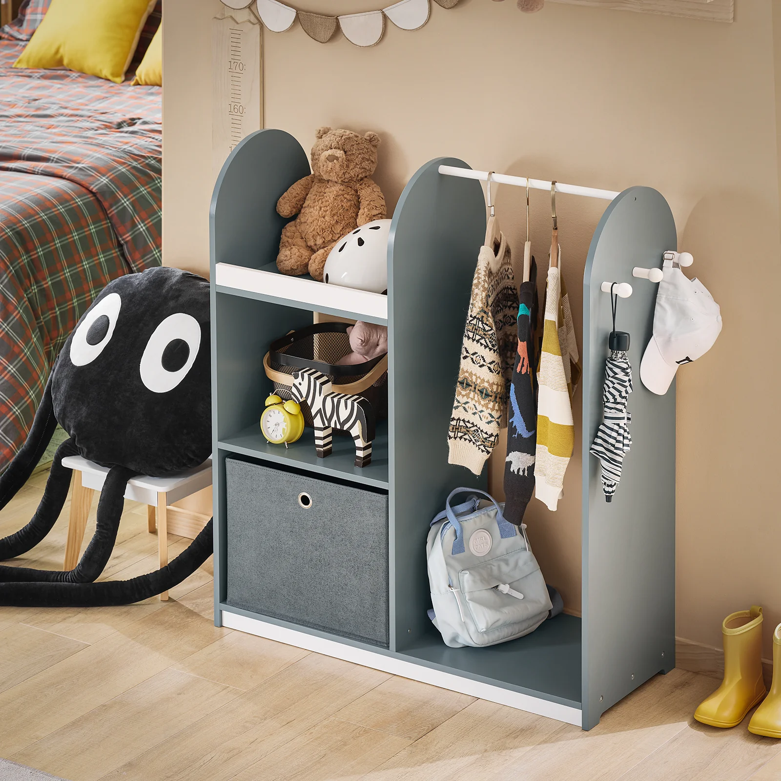 SoBuy KMB40-HG Ropero Armario Infantil con 3 Ganchos, 1 Cesta y 1 Percha Gris - Image 3