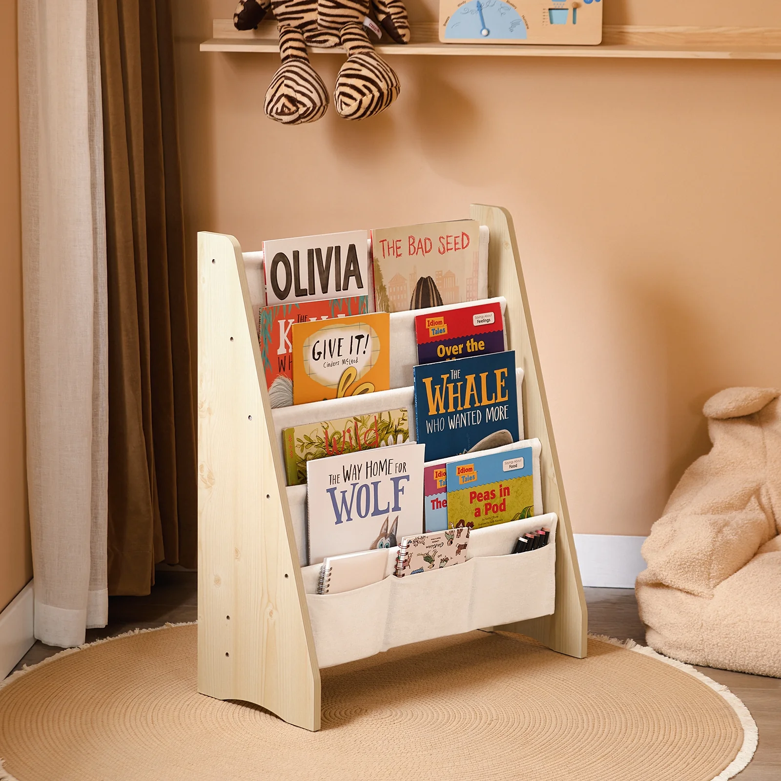 SoBuy KMB50-N Librería Infantil para niños con 4 estanterías y 3 Bolsillos - Image 5