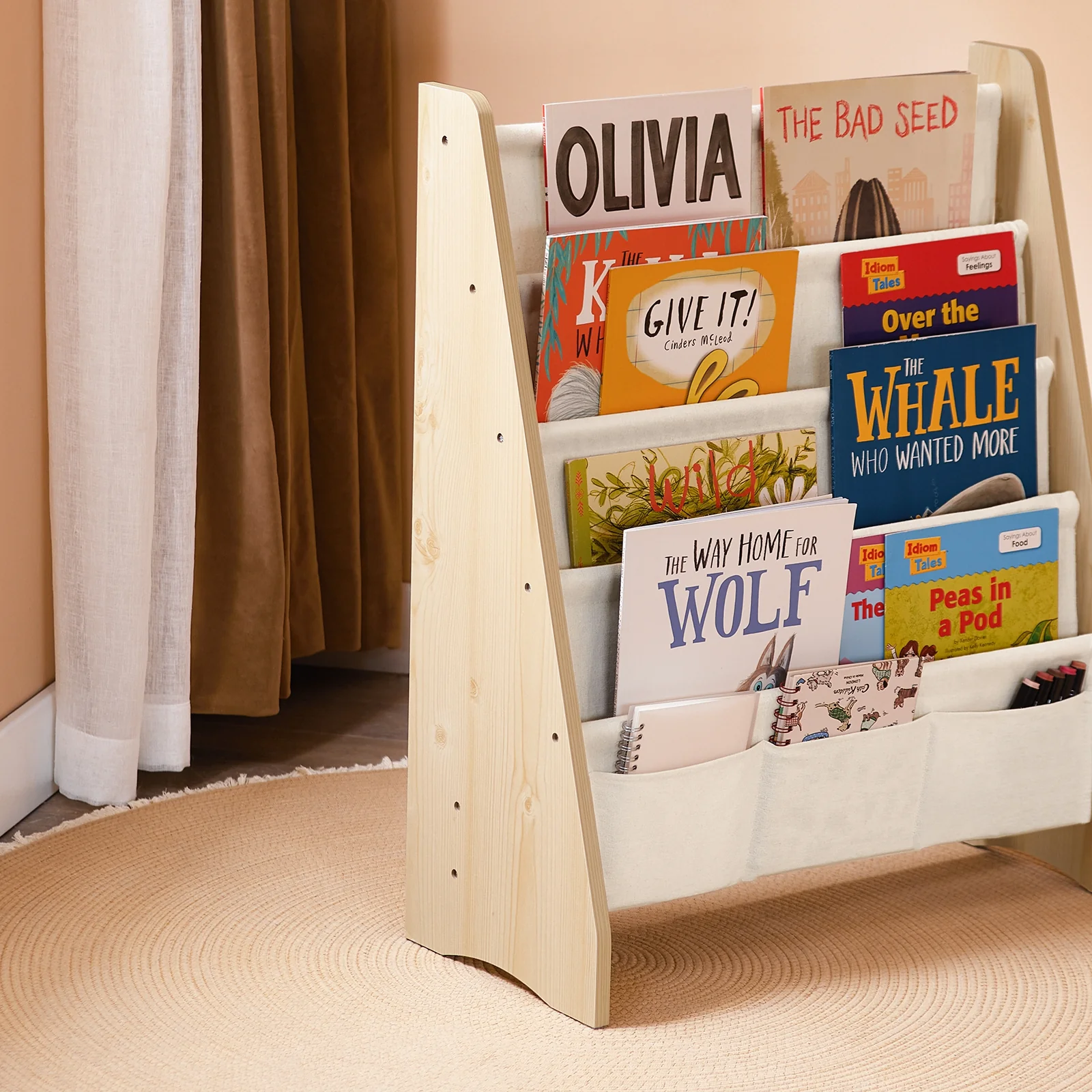 SoBuy KMB50-N Librería Infantil para niños con 4 estanterías y 3 Bolsillos - Image 7