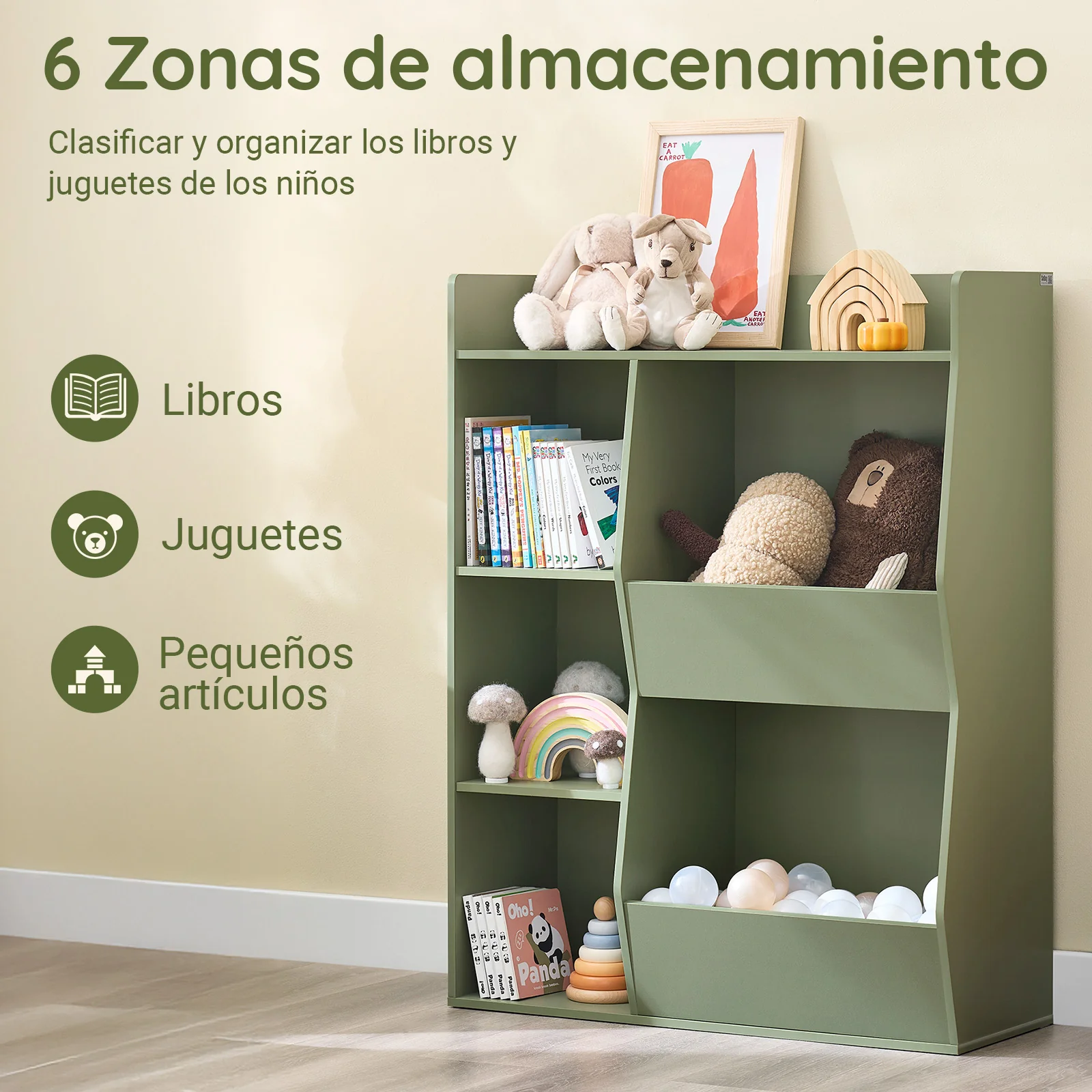 SoBuy KMB55-K-GR Librería Infantil Estantería Montessori con 5 Compartimientos Verde 80x34x104 cm - Image 2