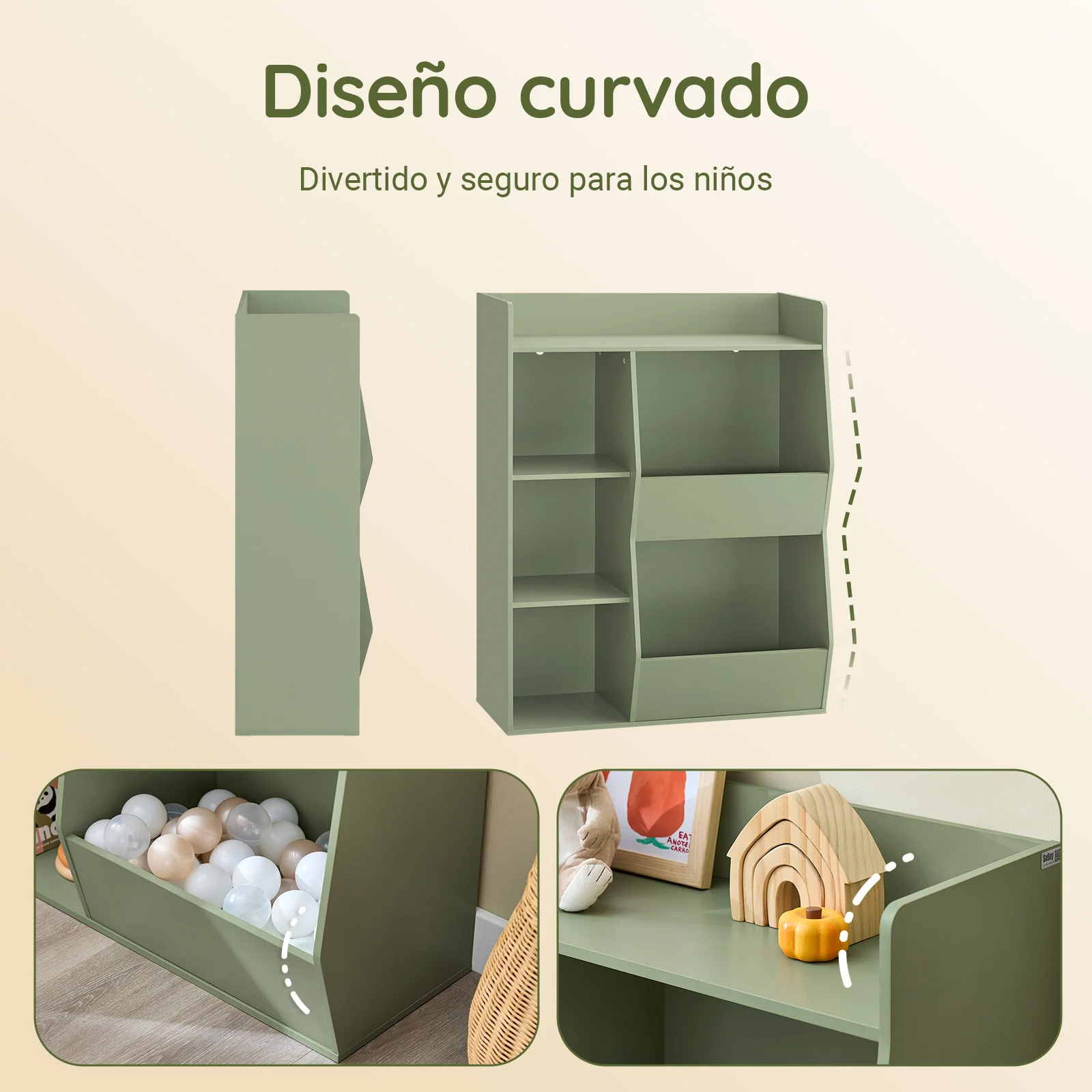 SoBuy KMB55-K-GR Librería Infantil Estantería Montessori con 5 Compartimientos Verde 80x34x104 cm - Image 4