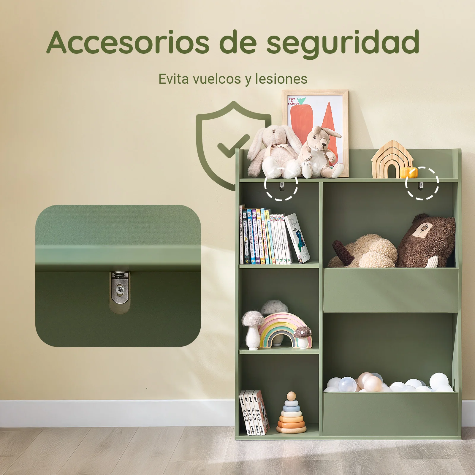 SoBuy KMB55-K-GR Librería Infantil Estantería Montessori con 5 Compartimientos Verde 80x34x104 cm - Image 6