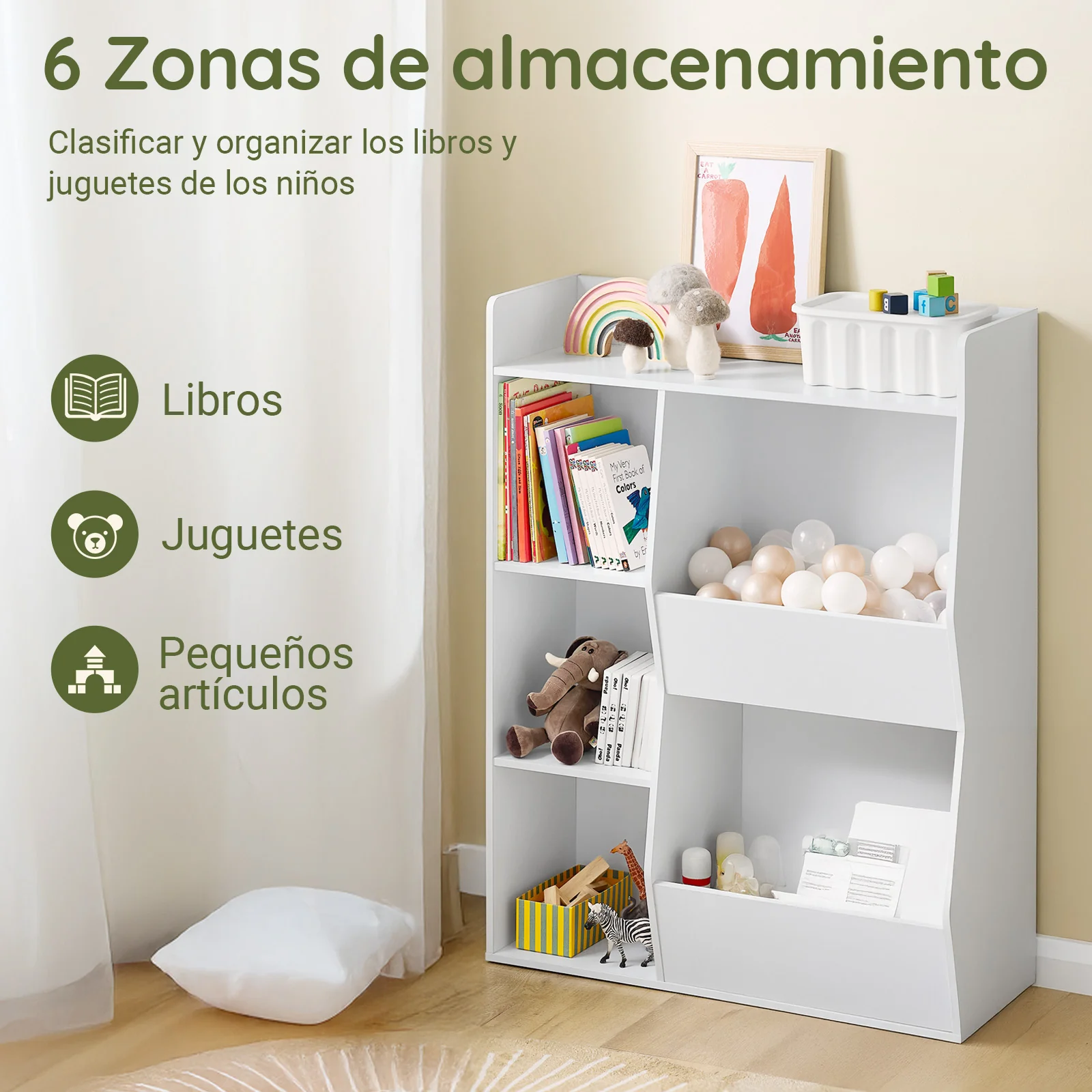 SoBuy KMB55-K-W LibrerÃa Infantil EstanterÃa Montessori con 5 Compartimientos Blanco 80x34x104 cm - Image 2