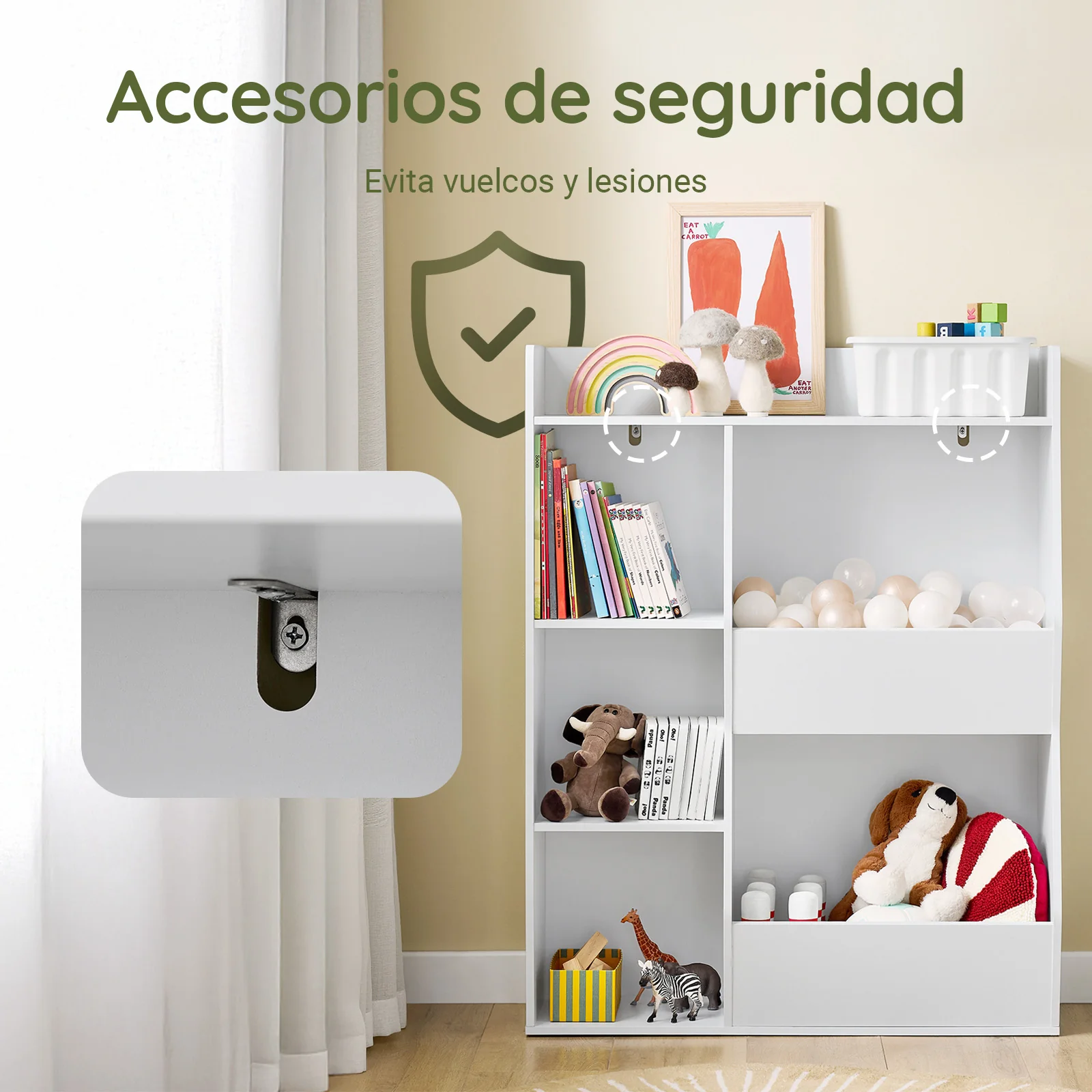 SoBuy KMB55-K-W LibrerÃa Infantil EstanterÃa Montessori con 5 Compartimientos Blanco 80x34x104 cm - Image 7