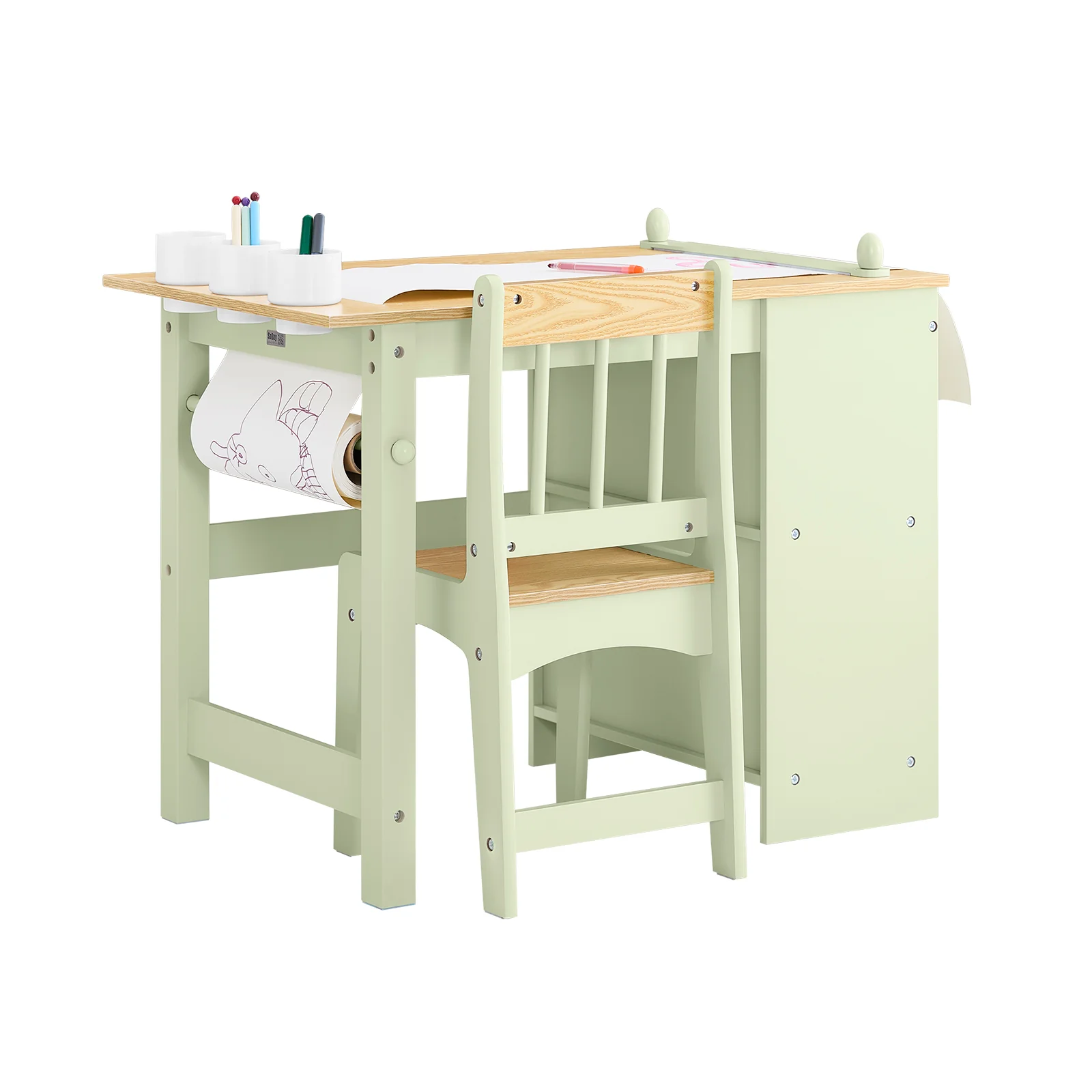 SoBuy KMB60-GR Mesa y Silla Infantil con 2 Estantes 3 portabolígrafos Verde 80x50x66cm