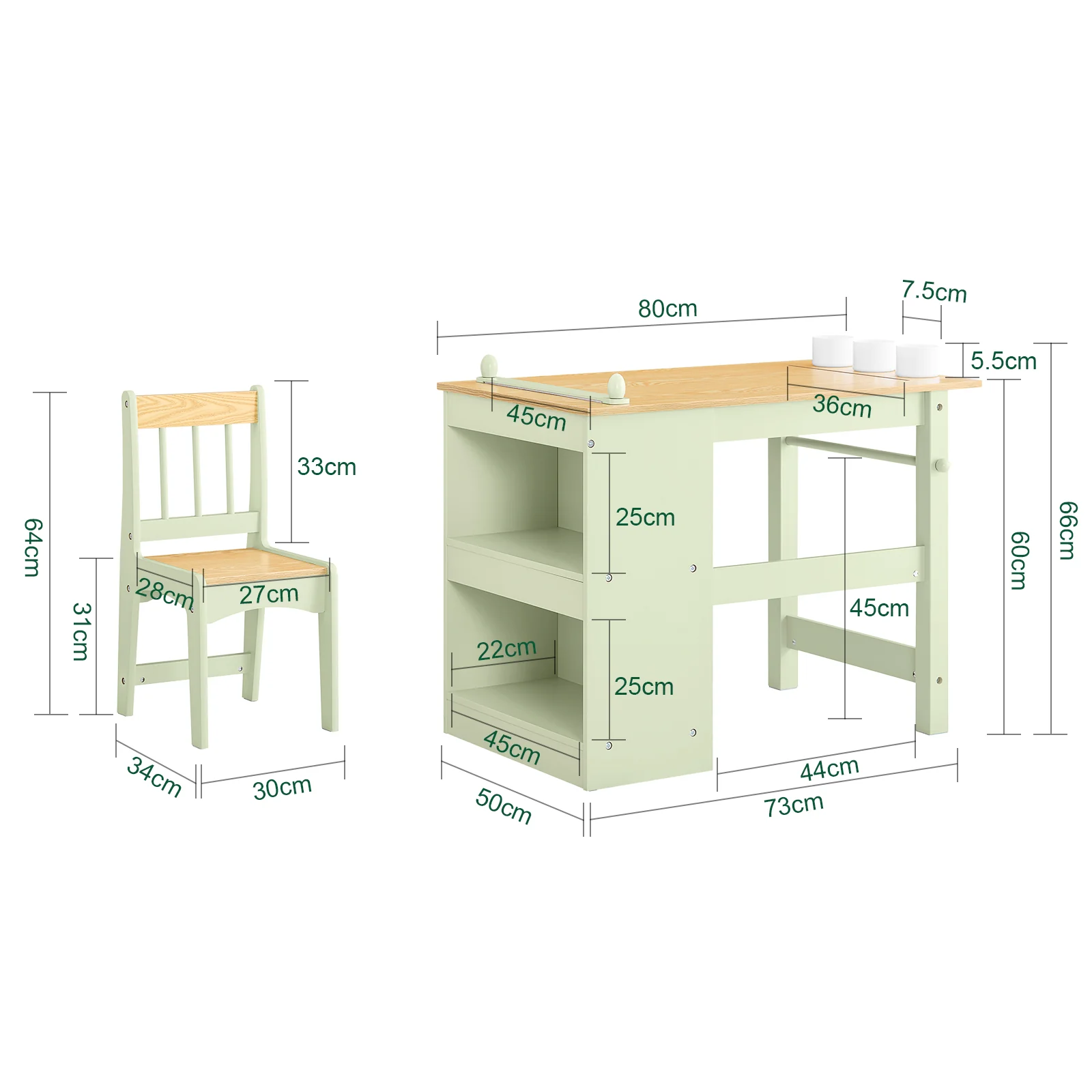 SoBuy KMB60-GR Mesa y Silla Infantil con 2 Estantes 3 portabolígrafos Verde 80x50x66cm - Image 3