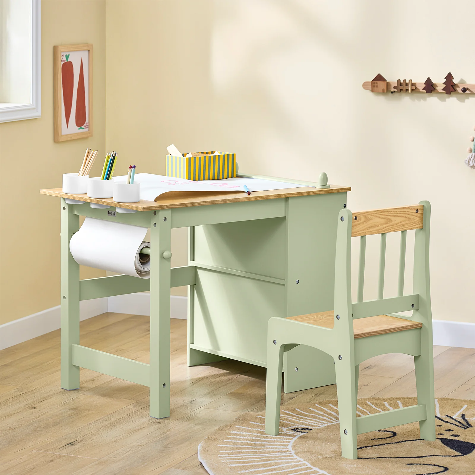 SoBuy KMB60-GR Mesa y Silla Infantil con 2 Estantes 3 portabolígrafos Verde 80x50x66cm - Image 8
