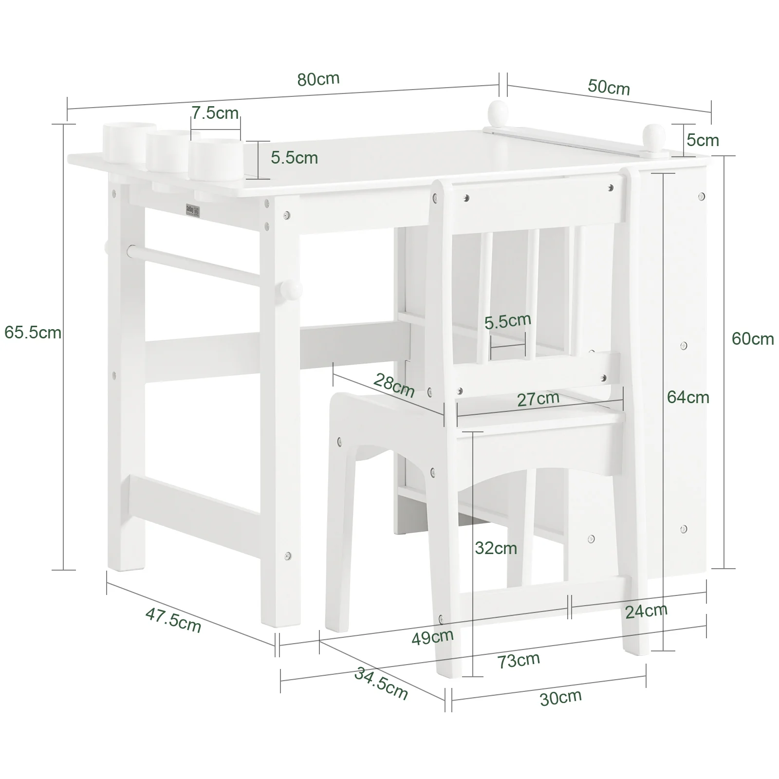 SoBuy KMB60-W Juego de Mesa y Silla Infantil Escritorio Infantil con 3 Portalápices - Image 3