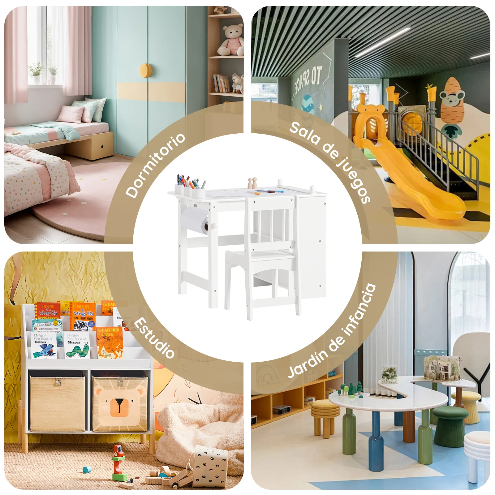 SoBuy KMB60-W Juego de Mesa y Silla Infantil Escritorio Infantil con 3 Portalápices - Image 8