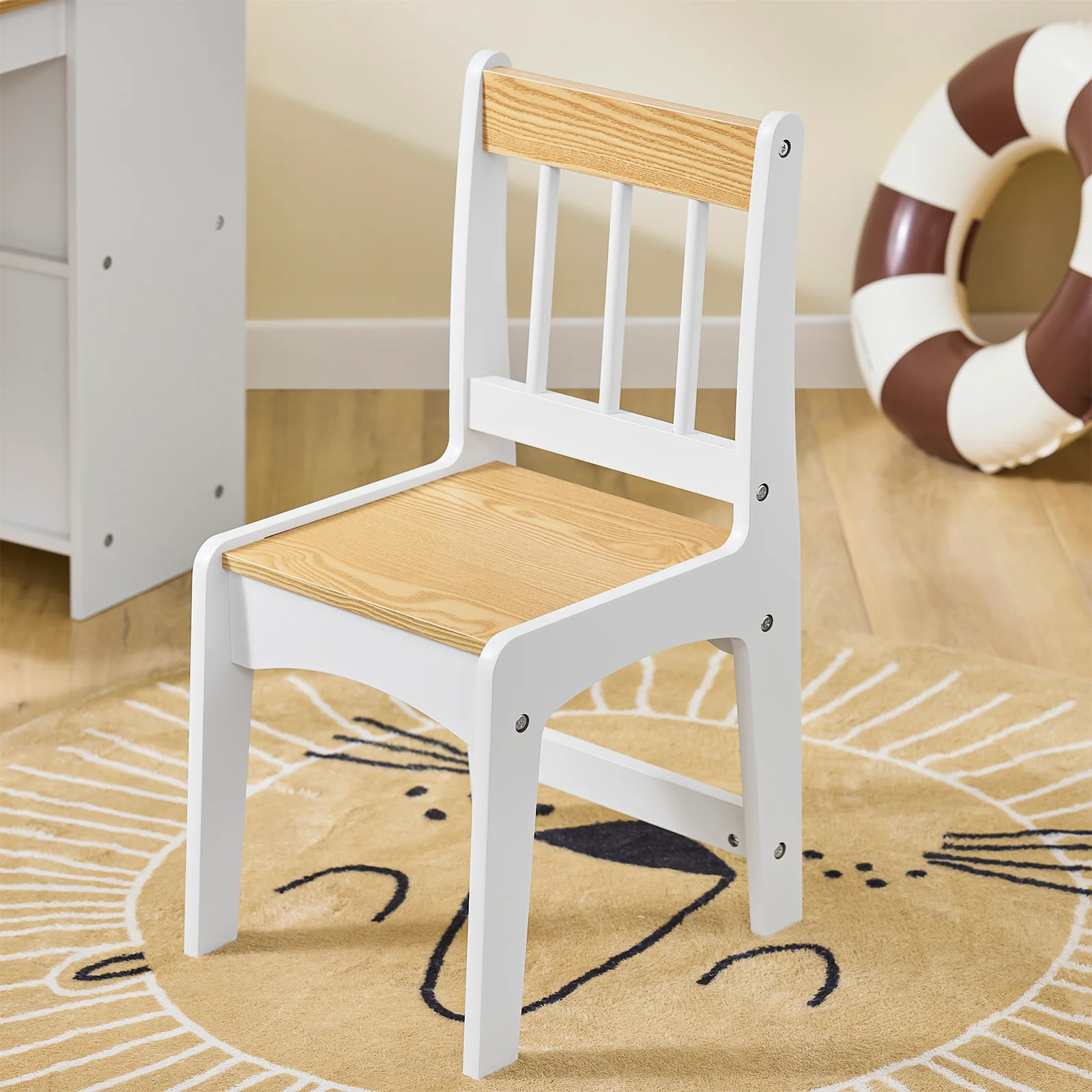 SoBuy KMB60-WN Mesa y Silla Infantil con 2 Estantes Laterales con 3 Portalápices Blanco y Natural 80x50x66cm - Image 5