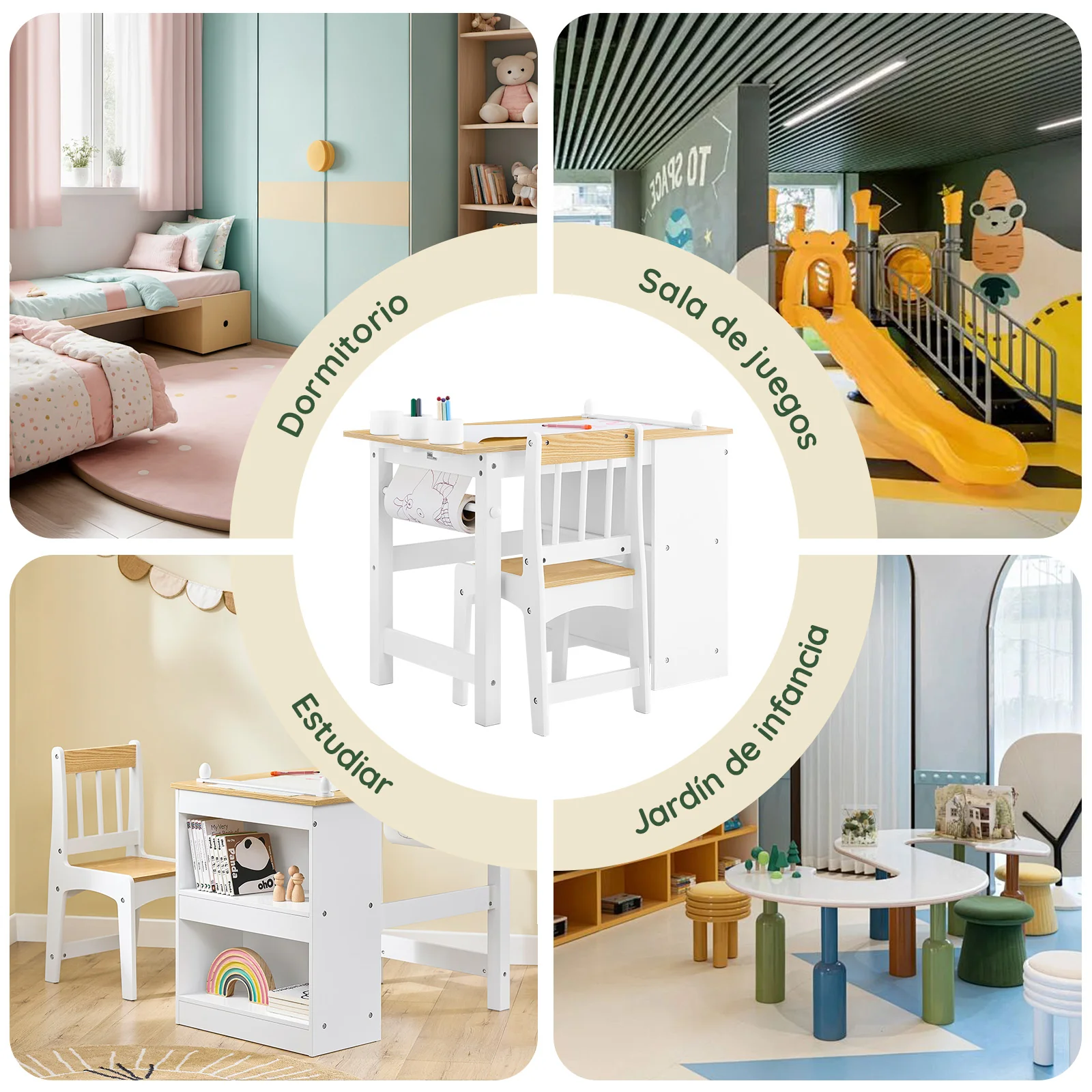 SoBuy KMB60-WN Mesa y Silla Infantil con 2 Estantes Laterales con 3 Portalápices Blanco y Natural 80x50x66cm - Image 7