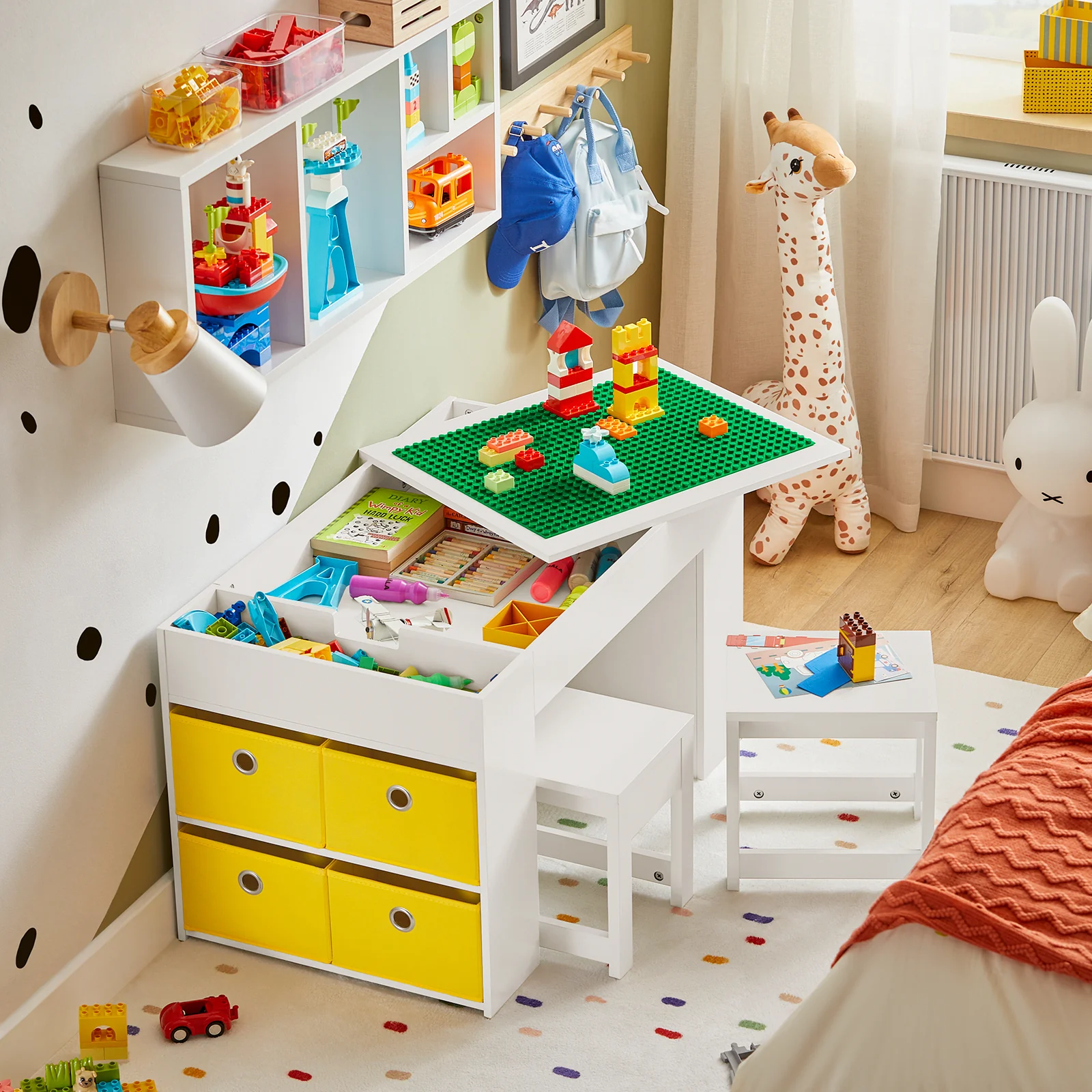 Preventa-SoBuy KMB75-W Juego de Mesa Infantil y 2 Sillas Mesa con 8 Cestas - Image 4