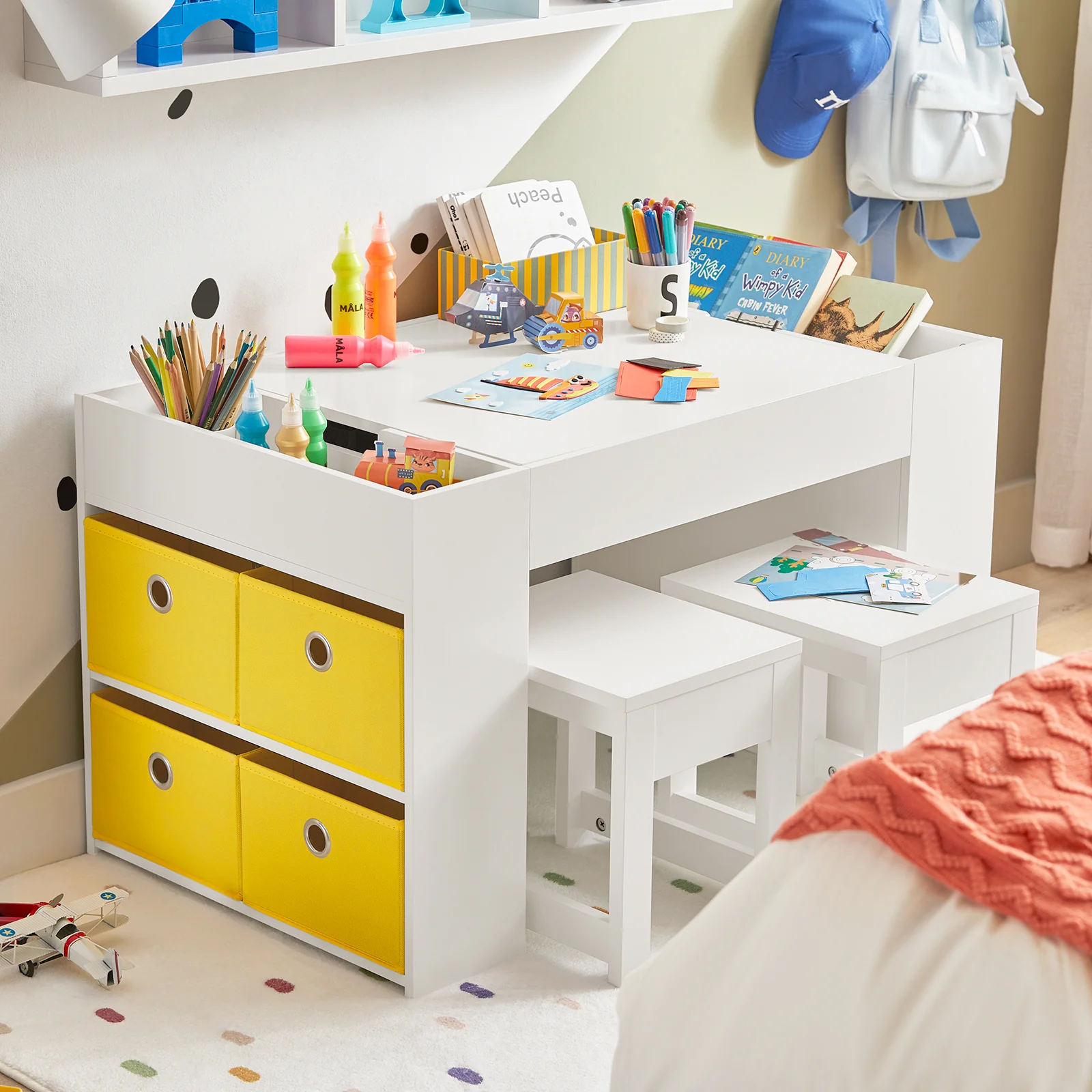 Preventa-SoBuy KMB75-W Juego de Mesa Infantil y 2 Sillas Mesa con 8 Cestas - Image 5