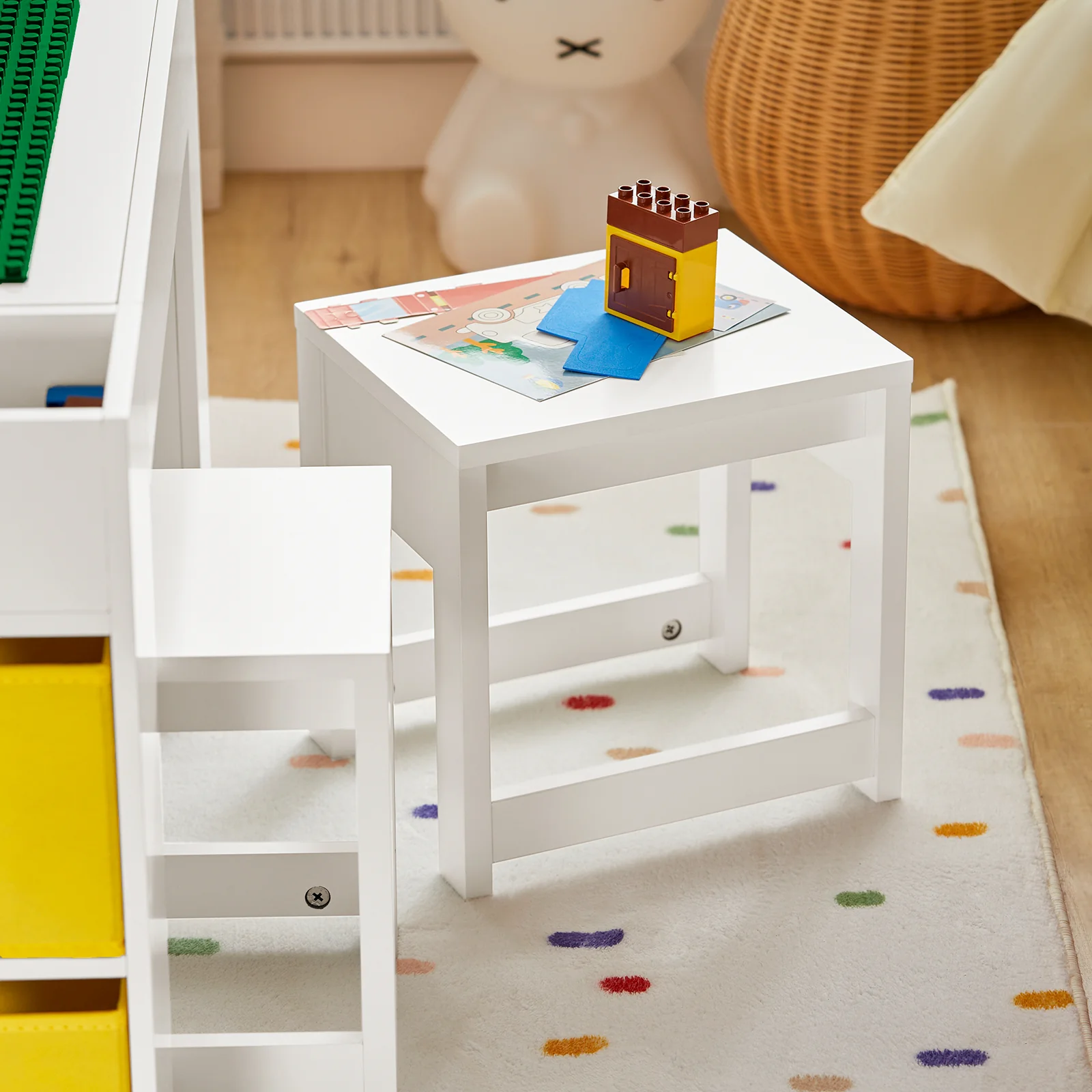 Preventa-SoBuy KMB75-W Juego de Mesa Infantil y 2 Sillas Mesa con 8 Cestas - Image 8