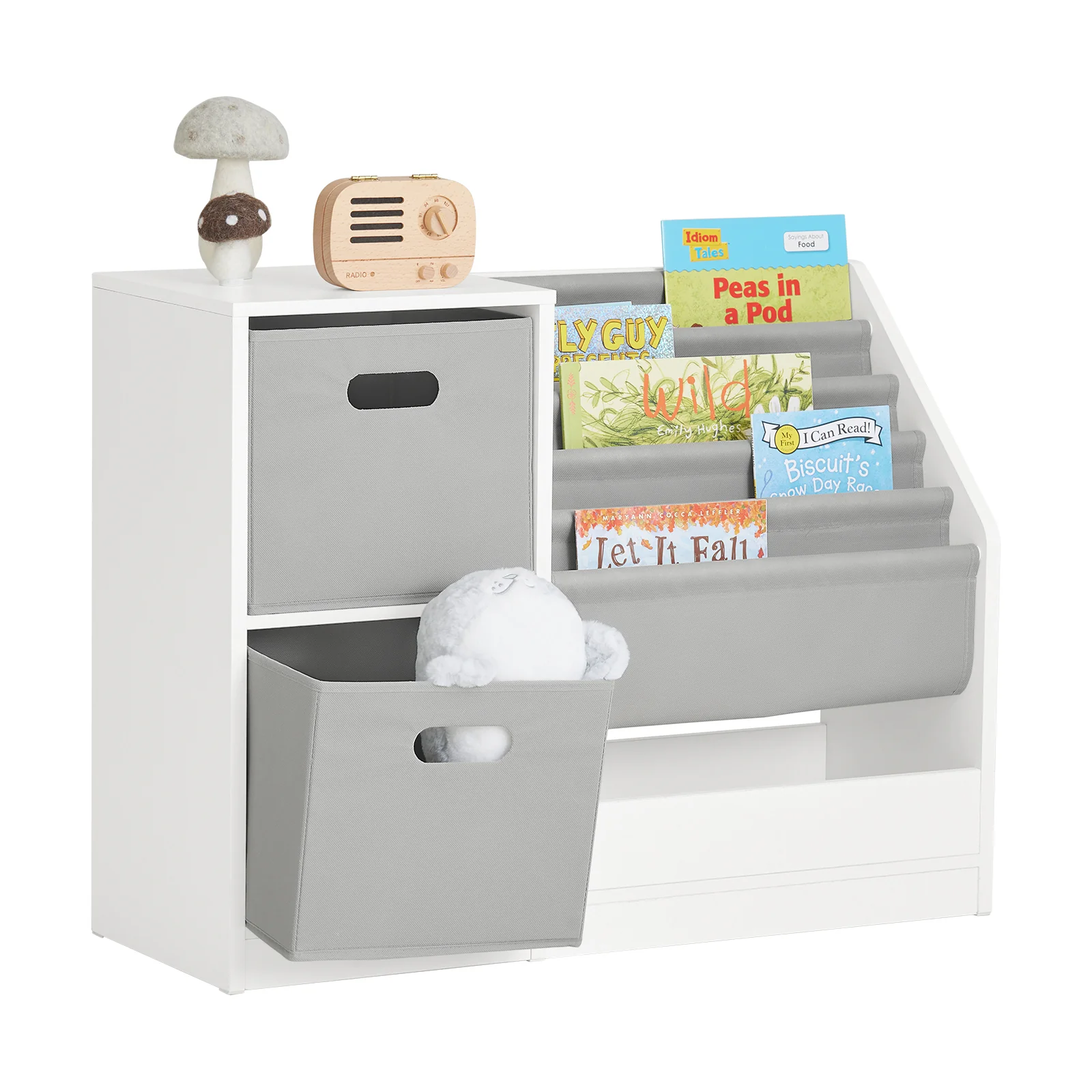 SoBuy KMB76-W Librería Infantil para niños con 2 Cestas y 1 Compartimiento