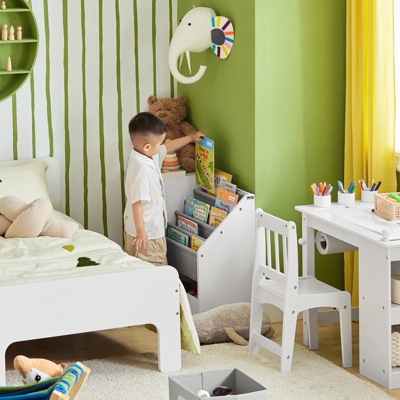 SoBuy KMB76-W Librería Infantil para niños con 2 Cestas y 1 Compartimiento - Image 6