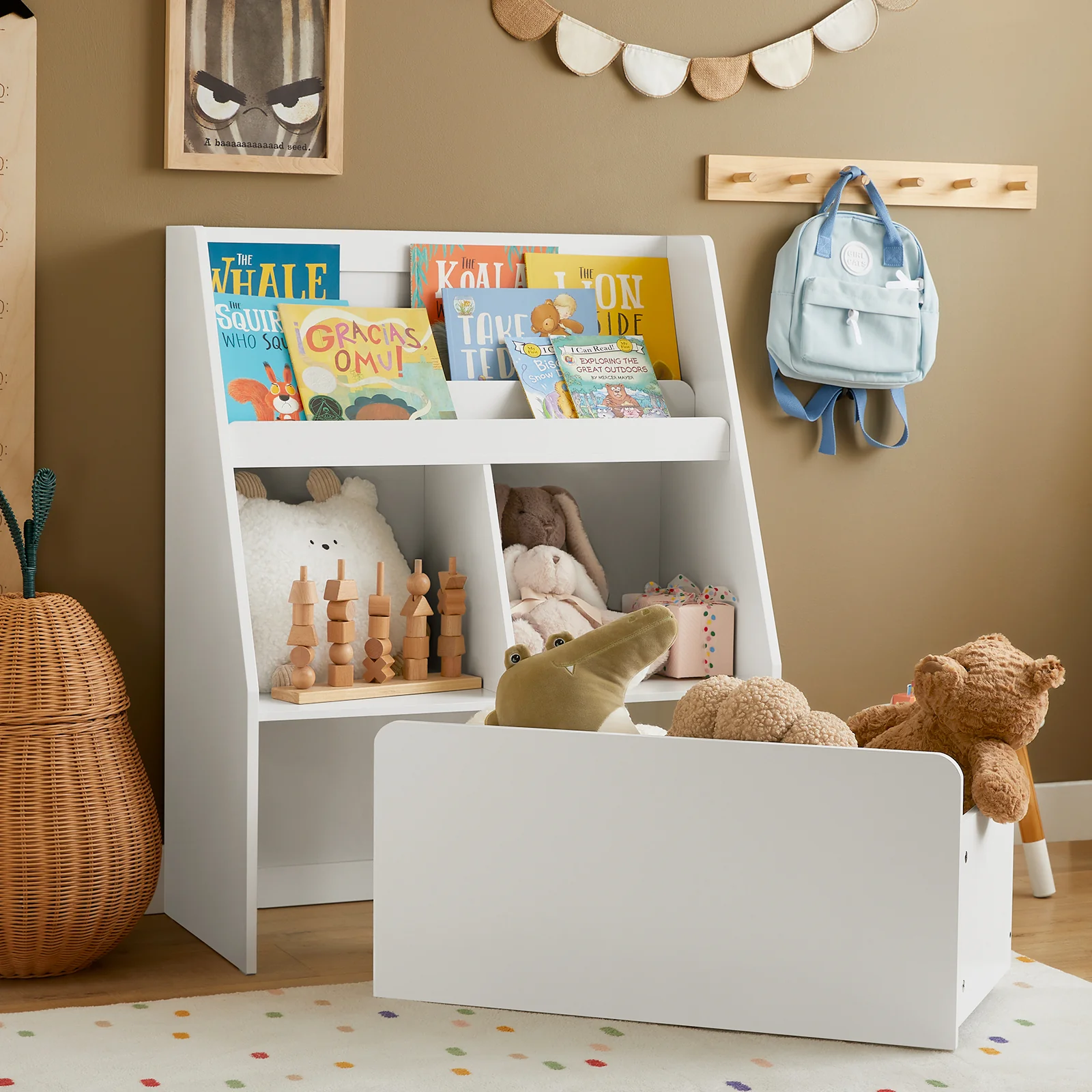 Preventa-SoBuy KMB83-W Librería para Niños con 1 Caja con Ruedas Blanco 80 x 40 x 100 cm - Image 5