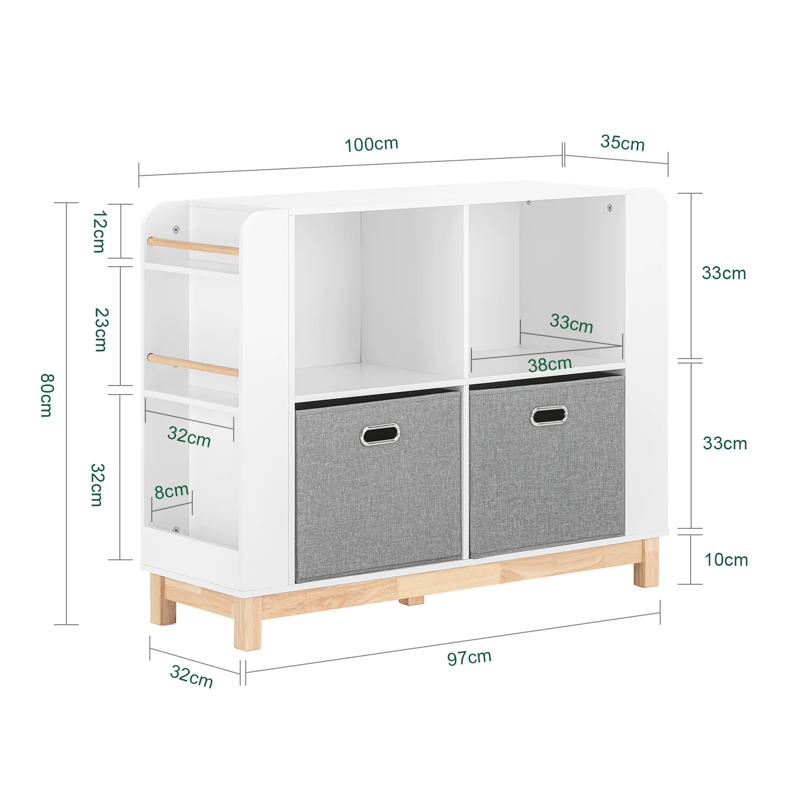 SoBuy KMB85-W Organizador de Juguetes Librería Infantil con 6 Estantes Laterales 2 Cestas - Image 3