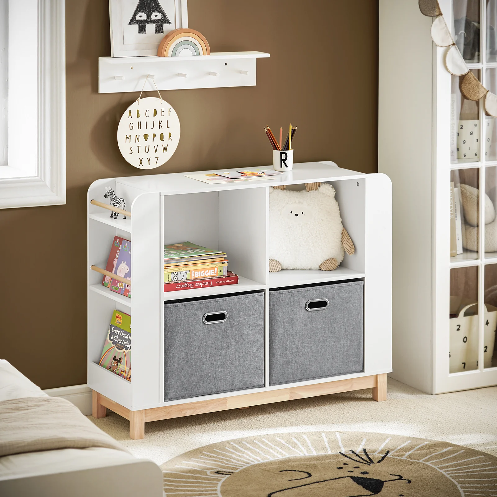 SoBuy KMB85-W Organizador de Juguetes Librería Infantil con 6 Estantes Laterales 2 Cestas - Image 5