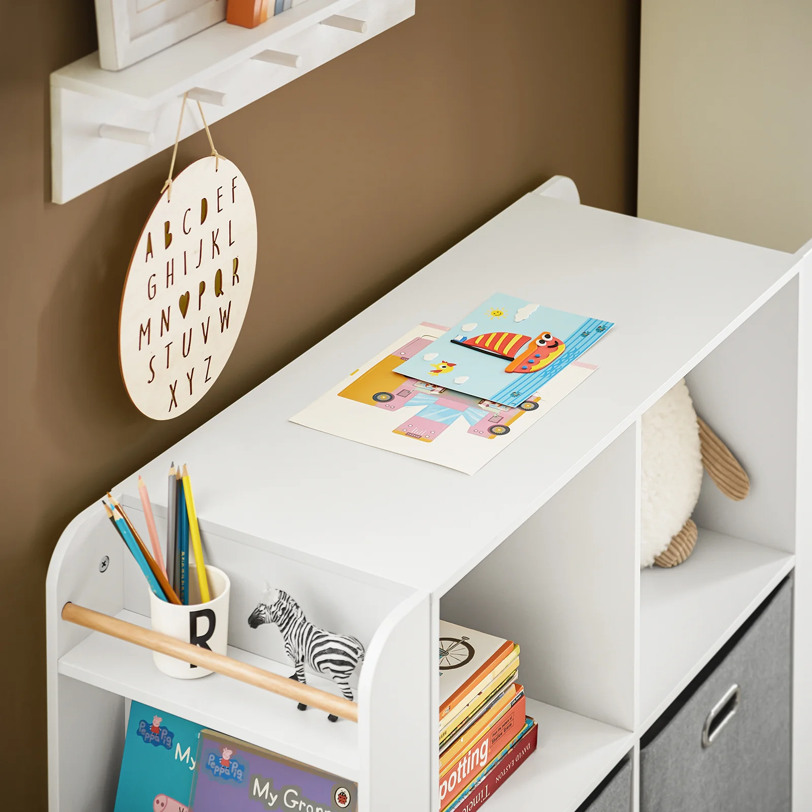 SoBuy KMB85-W Organizador de Juguetes Librería Infantil con 6 Estantes Laterales 2 Cestas - Image 6