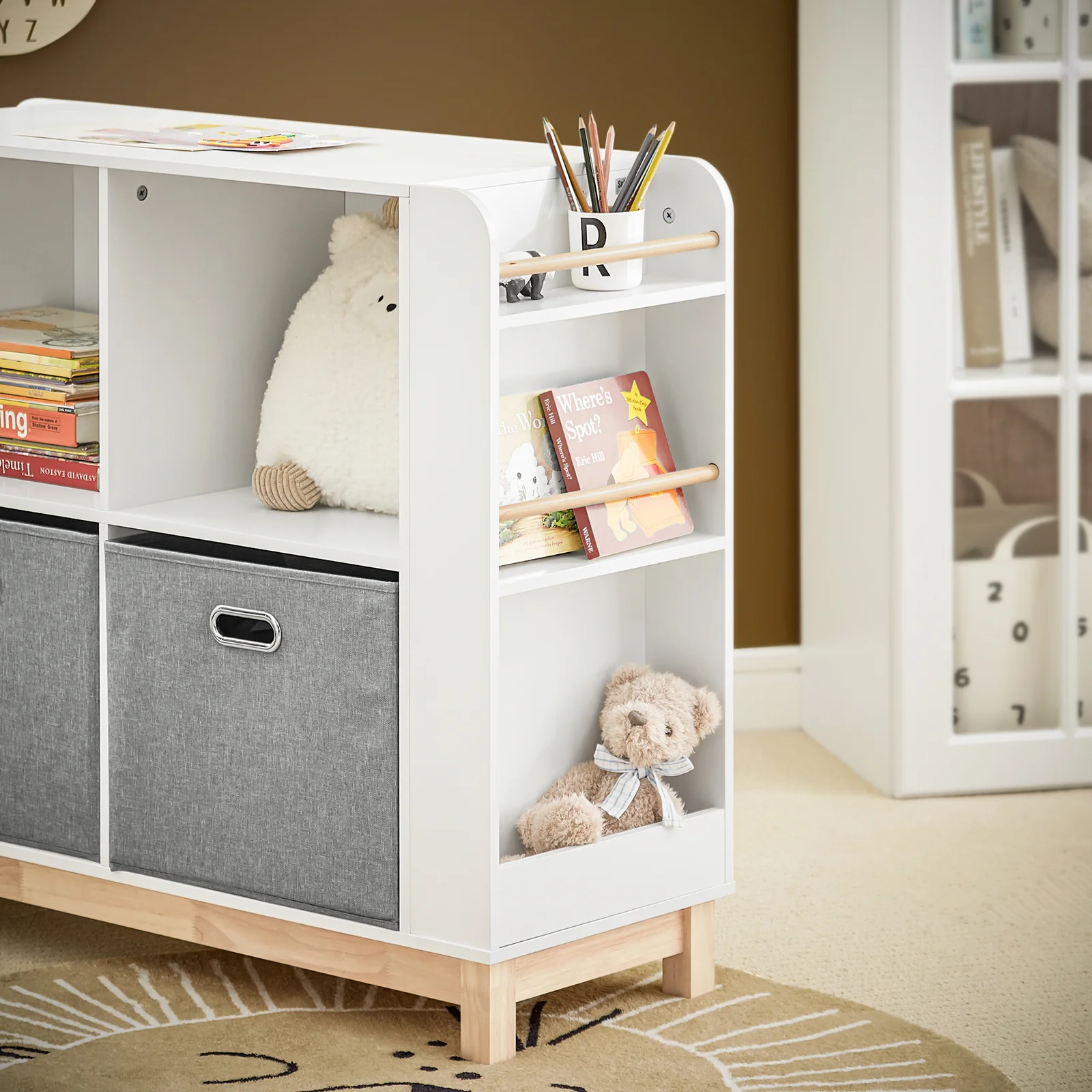 SoBuy KMB85-W Organizador de Juguetes Librería Infantil con 6 Estantes Laterales 2 Cestas - Image 7