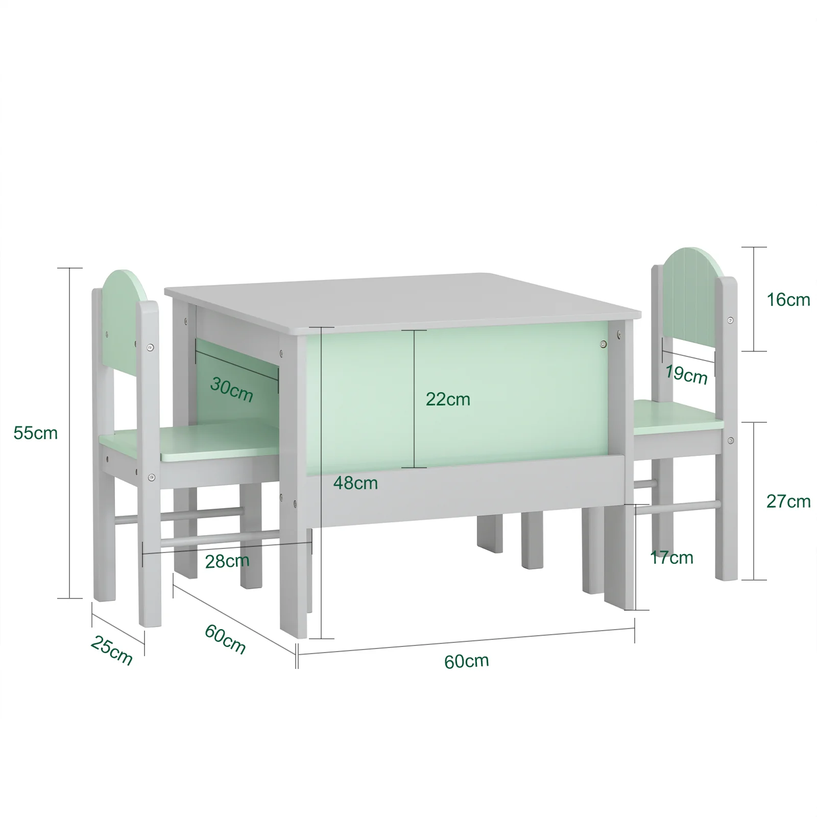 SoBuy KMB88-HG Juego de Mesa y 2 Sillas Infantil Muebles para niño Gris y Verde - Image 3