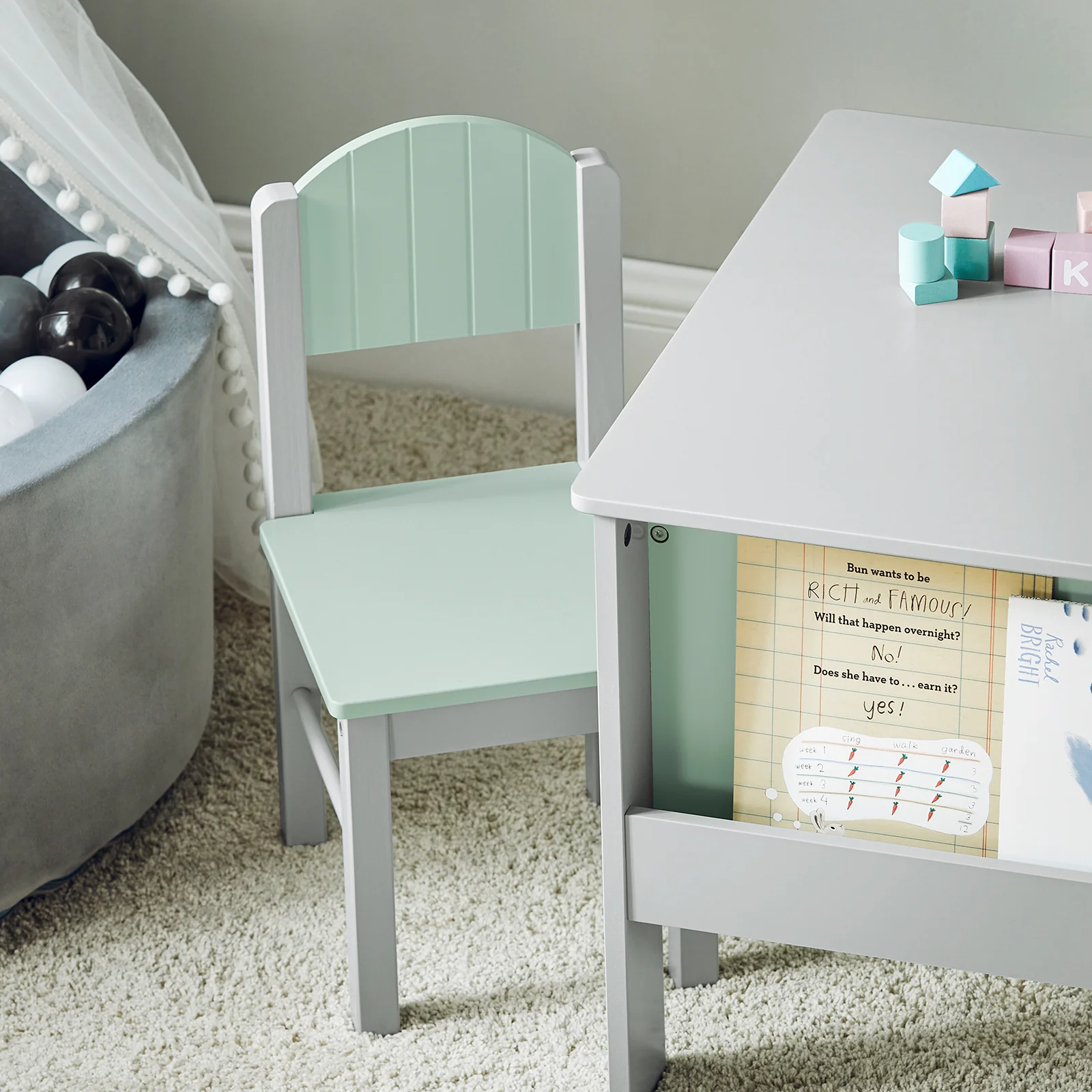 SoBuy KMB88-HG Juego de Mesa y 2 Sillas Infantil Muebles para niño Gris y Verde - Image 6