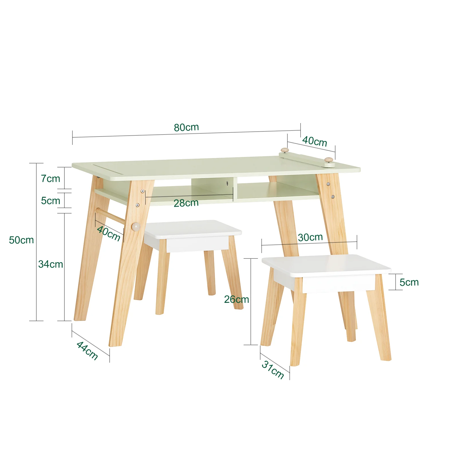 SoBuy KMB92-GR Juego de Mesa y 2 Taburetes Infantiles Verde - Image 3