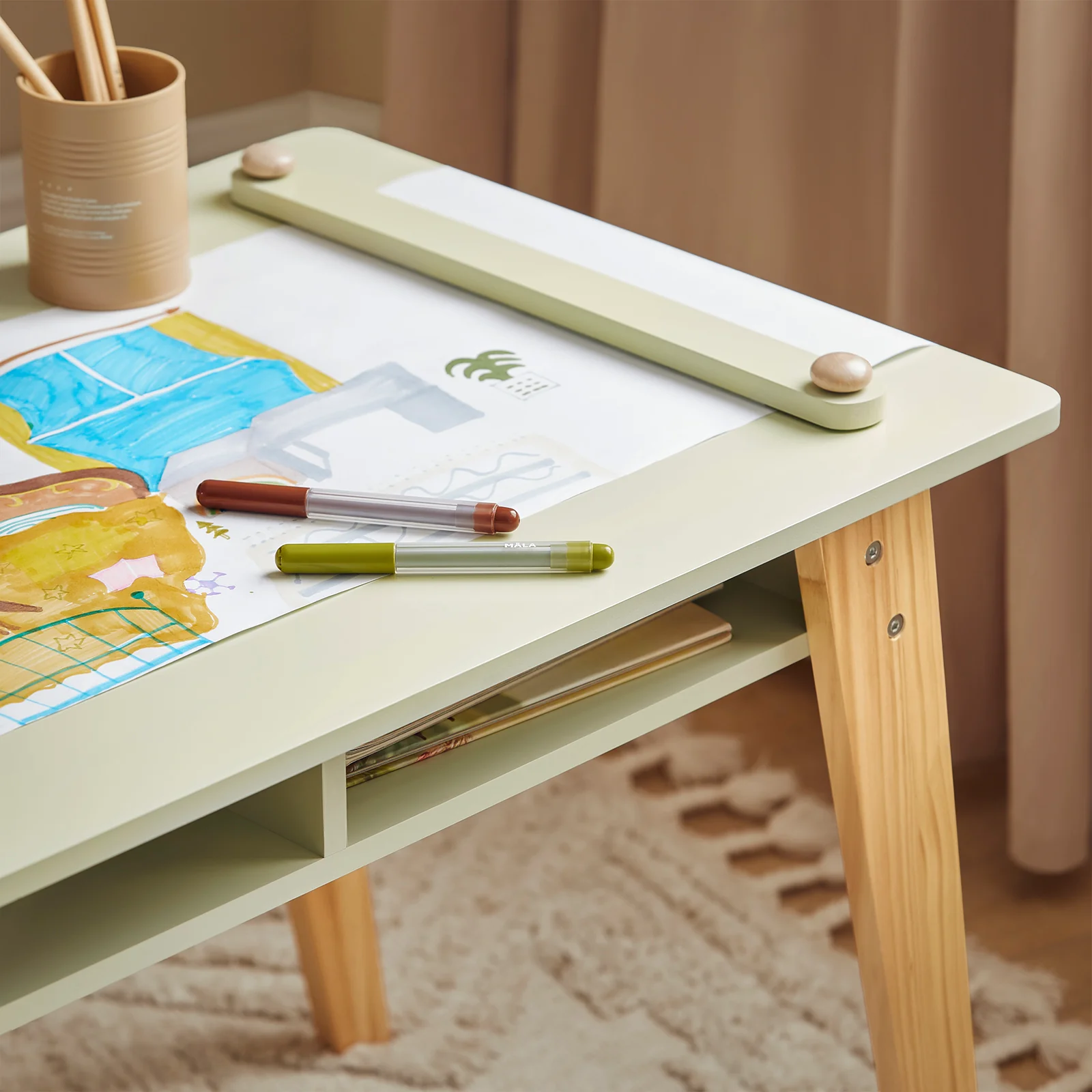 SoBuy KMB92-GR Juego de Mesa y 2 Taburetes Infantiles Verde - Image 6