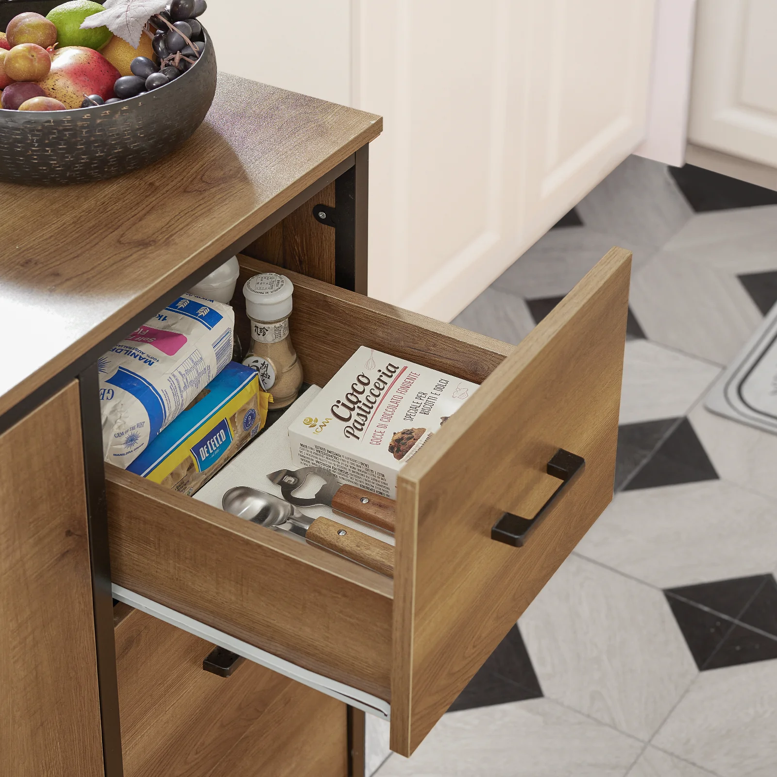 SoBuy KNL02-PF Carro de Cocina con 2 Puertas, 3 cajónes, 1 Toallero y 1 Estante Adicional - Image 10