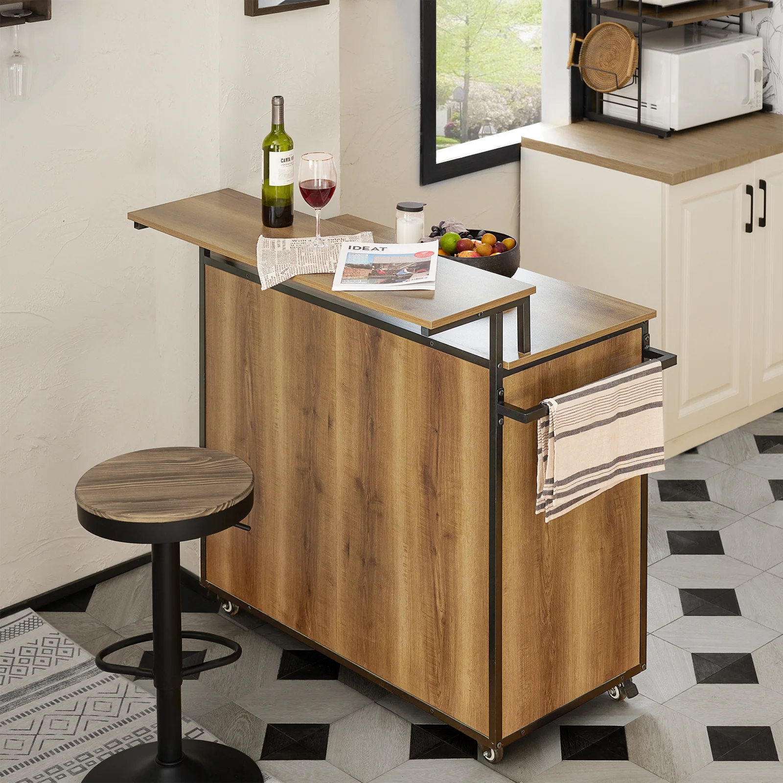 SoBuy KNL02-PF Carro de Cocina con 2 Puertas, 3 cajónes, 1 Toallero y 1 Estante Adicional - Image 4