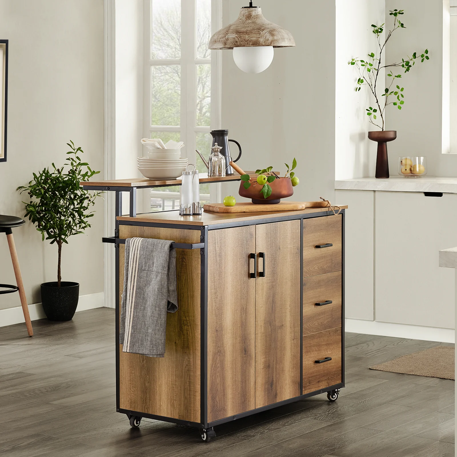 SoBuy KNL02-PF Carro de Cocina con 2 Puertas, 3 cajónes, 1 Toallero y 1 Estante Adicional - Image 5