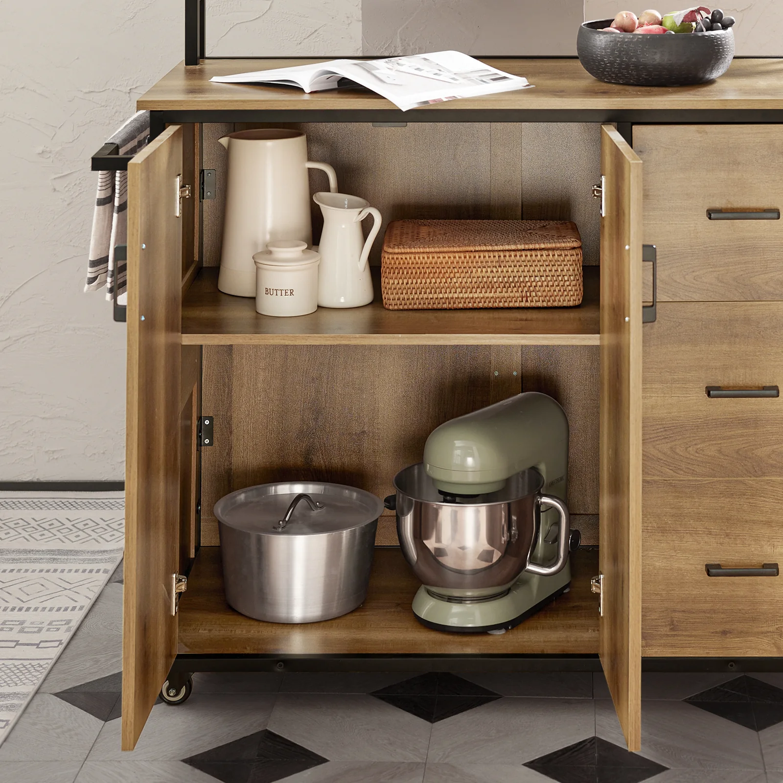 SoBuy KNL02-PF Carro de Cocina con 2 Puertas, 3 cajónes, 1 Toallero y 1 Estante Adicional - Image 7