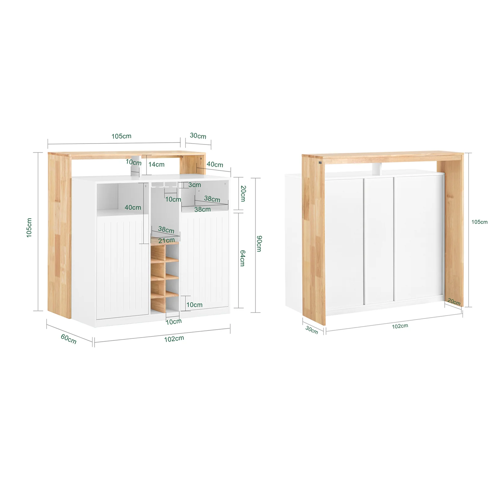 SoBuy KNL07-WN Aparador de Cocina 105cm con Encimera y 8 Cubos Blanco Natural - Image 3