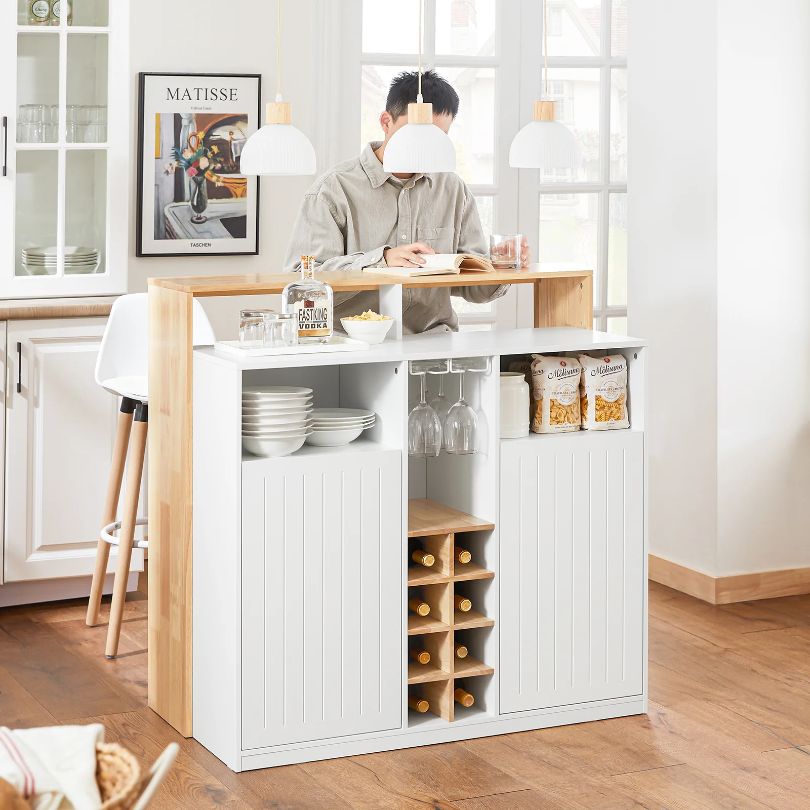 SoBuy KNL07-WN Aparador de Cocina 105cm con Encimera y 8 Cubos Blanco Natural - Image 5