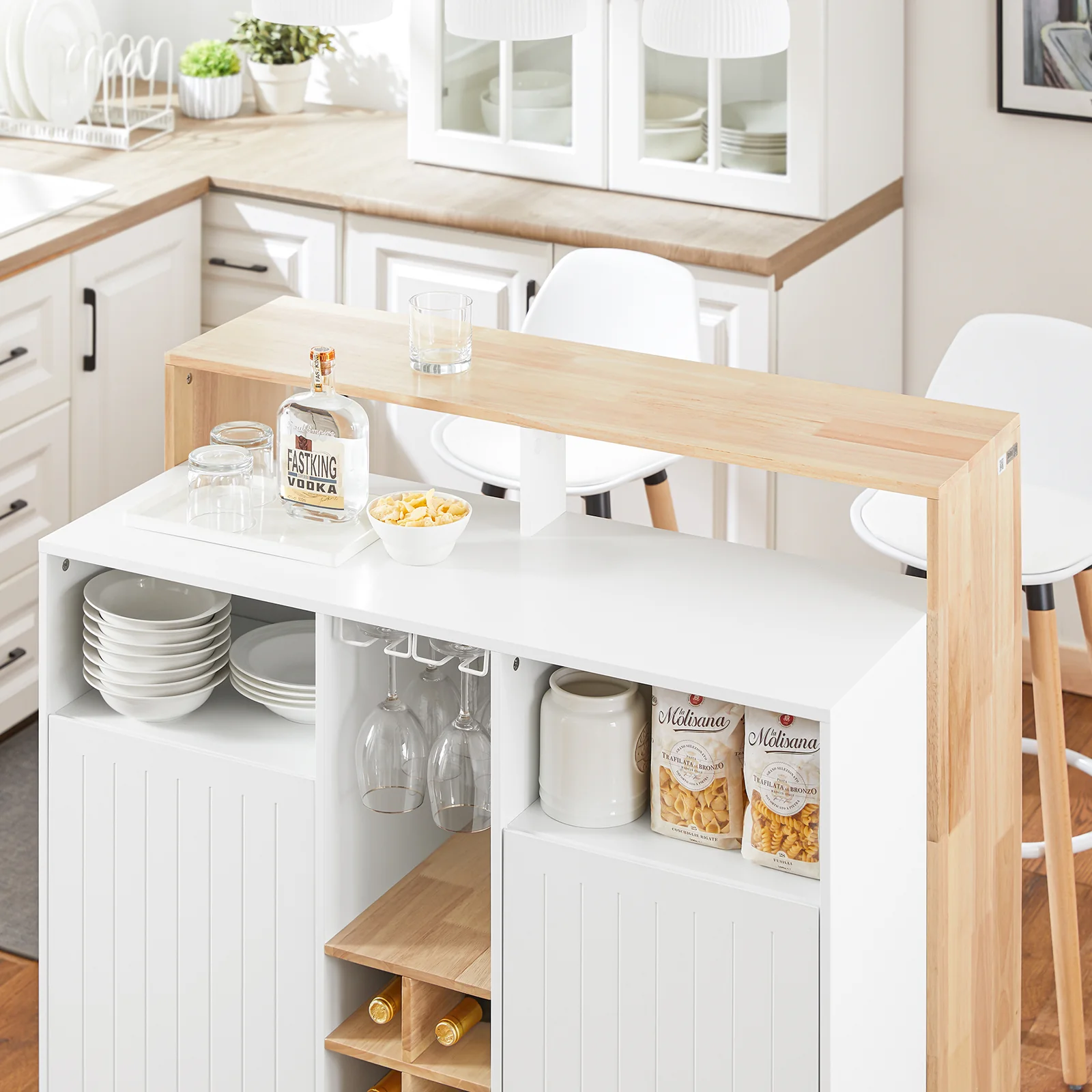 SoBuy KNL07-WN Aparador de Cocina 105cm con Encimera y 8 Cubos Blanco Natural - Image 6