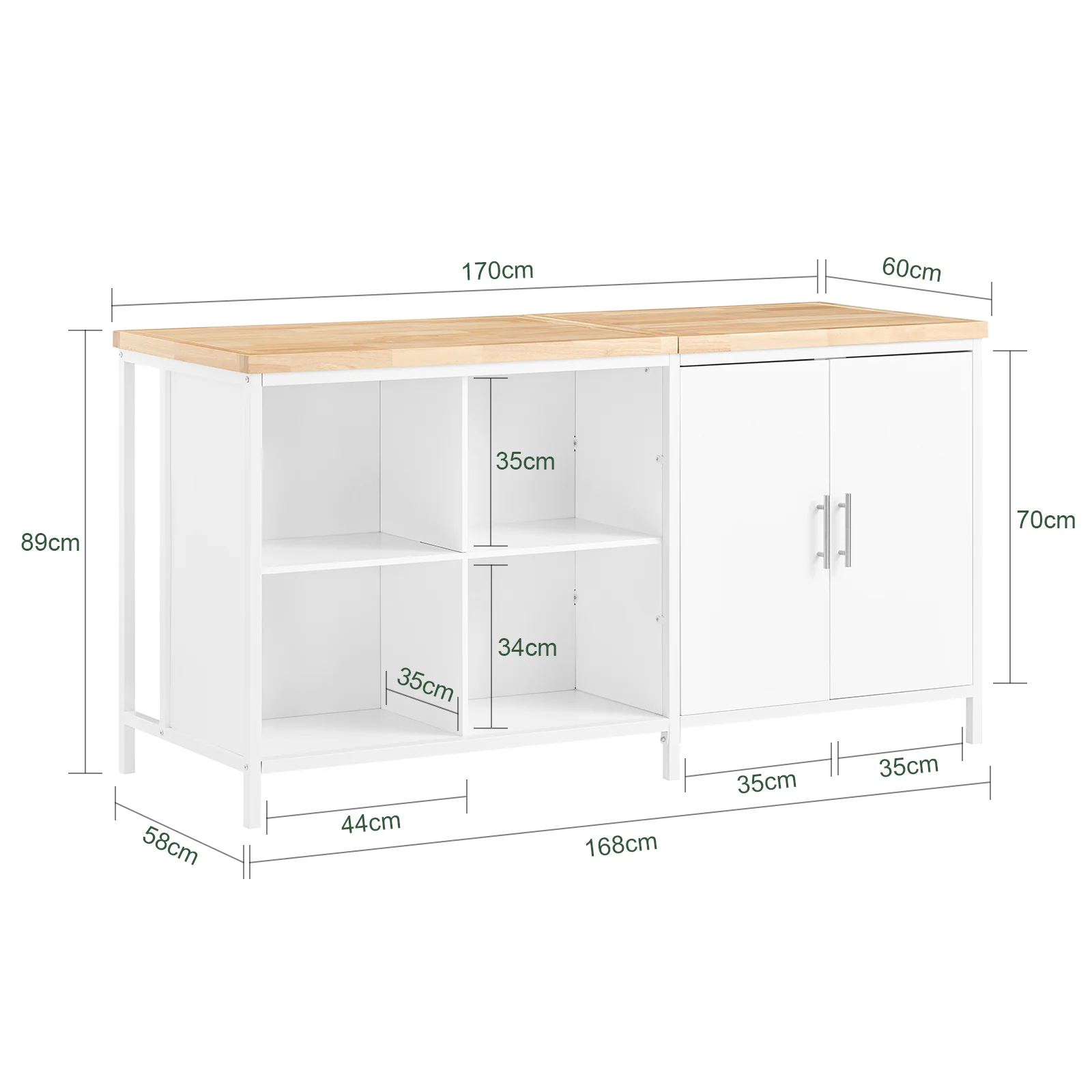 SoBuy KNL09-WN Aparador de Almacenamiento con Encimera con 2 Puertas y 6 Estantes - Image 3