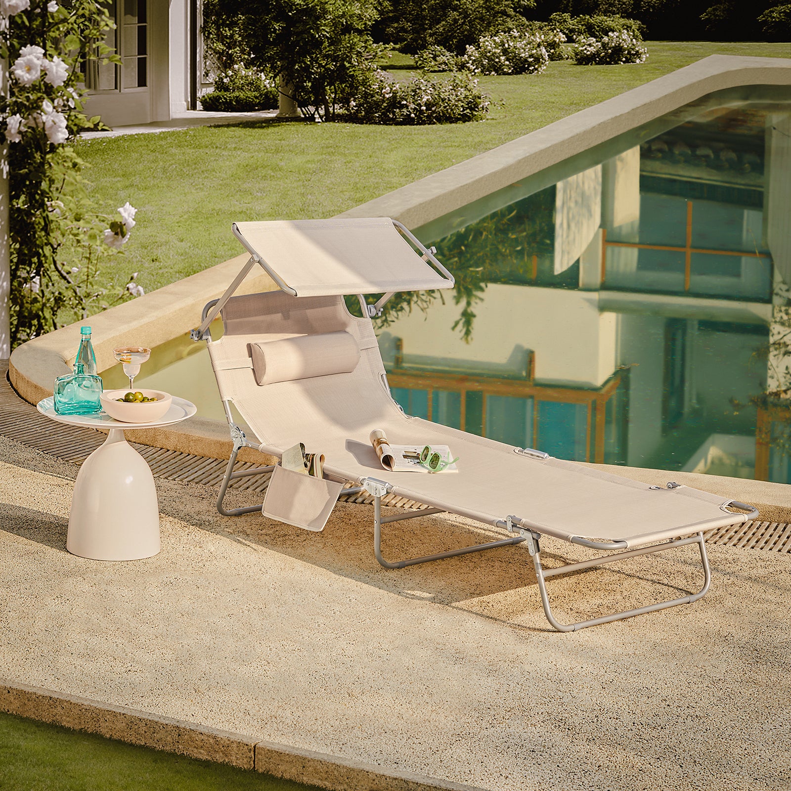 SoBuy OGS35-MI Tumbona inclinable de Acero Plegable con Almohada Beige - Image 5