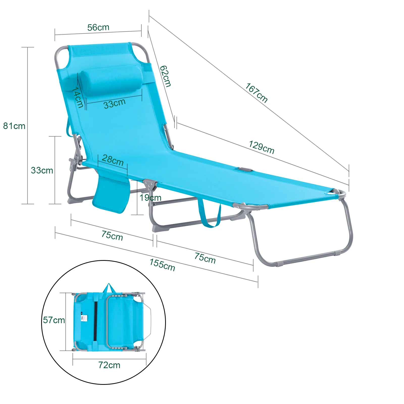 SoBuy OGS35-B Tumbona inclinable de Acero Plegable con Almohada Azul - Image 3