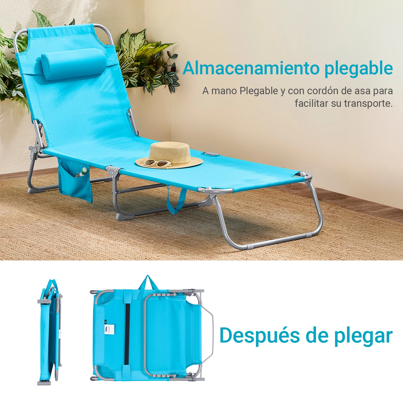 SoBuy OGS35-B Tumbona inclinable de Acero Plegable con Almohada Azul - Image 4