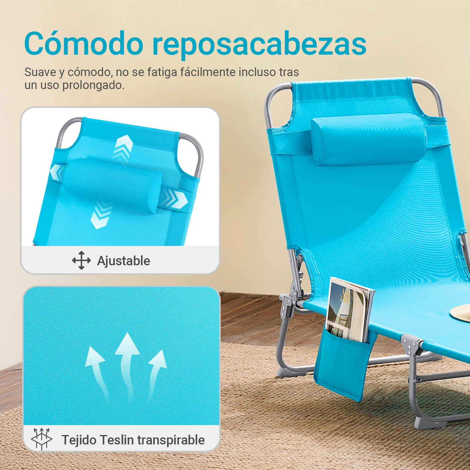SoBuy OGS35-B Tumbona inclinable de Acero Plegable con Almohada Azul - Image 5