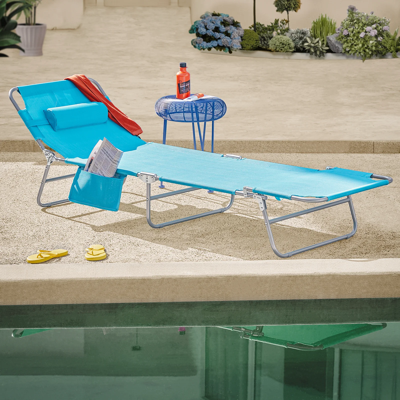 SoBuy OGS35-B Tumbona inclinable de Acero Plegable con Almohada Azul - Image 6