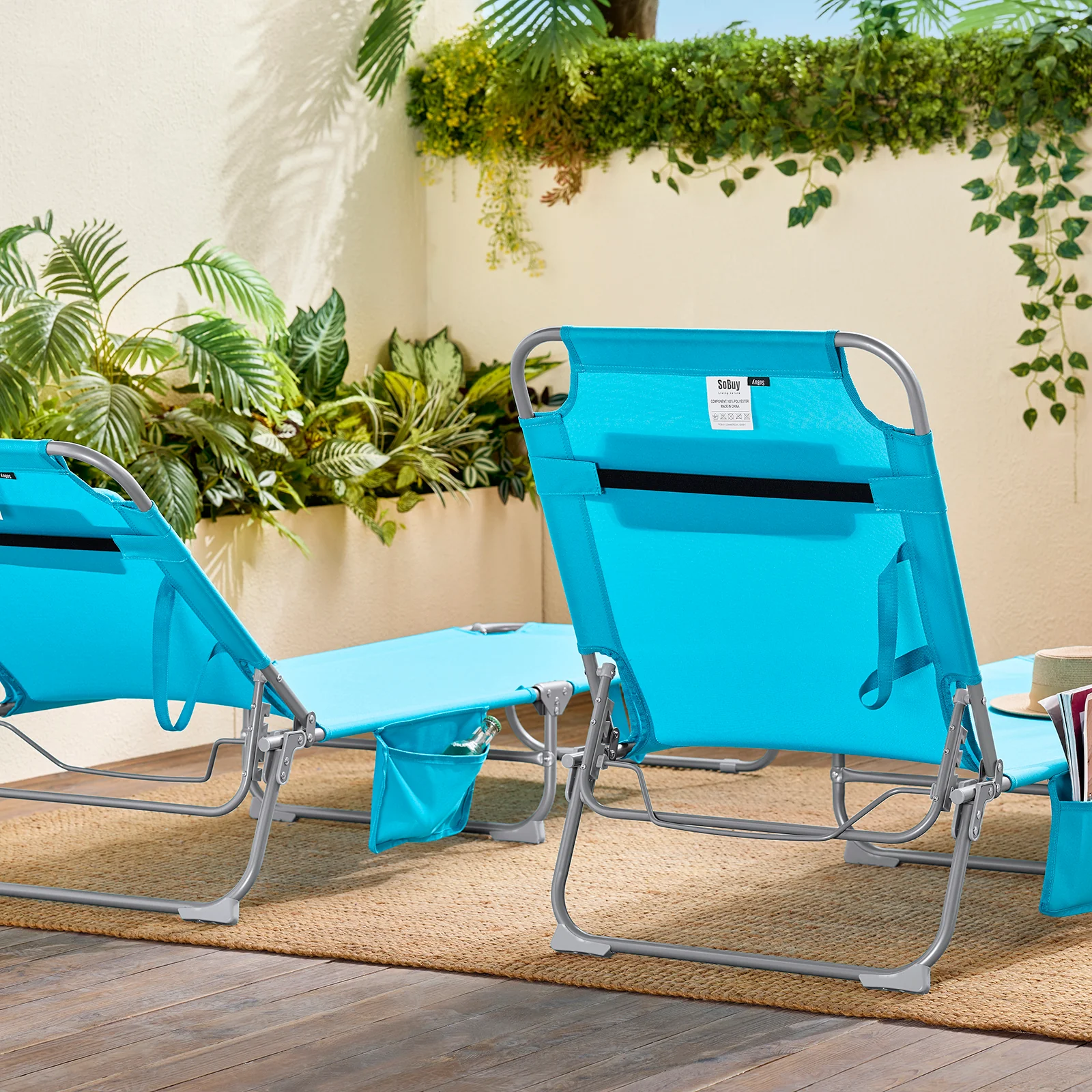 SoBuy OGS35-B Tumbona inclinable de Acero Plegable con Almohada Azul - Image 8