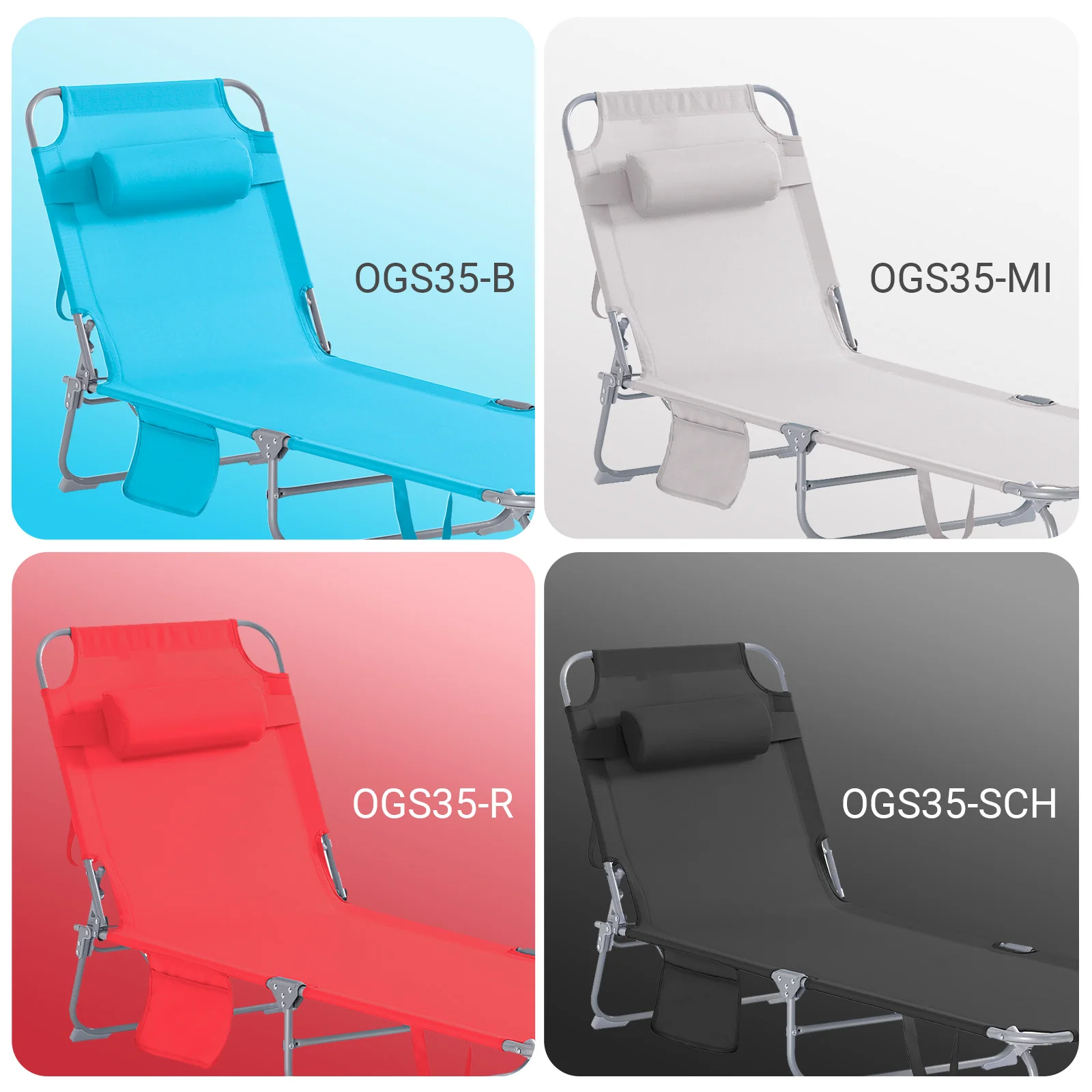 SoBuy OGS35-B Tumbona inclinable de Acero Plegable con Almohada Azul - Image 9