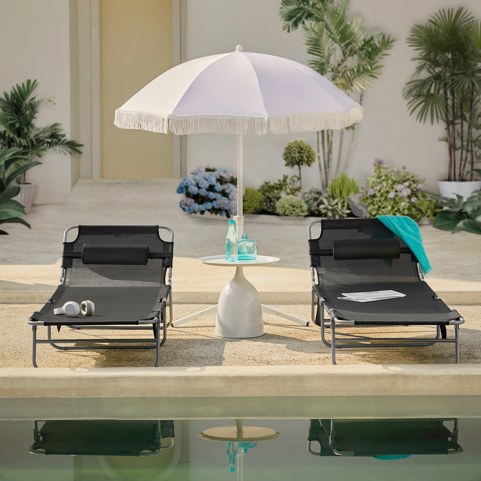 SoBuy OGS35-SCH Tumbona Plegable con Almohada Negro - Image 5