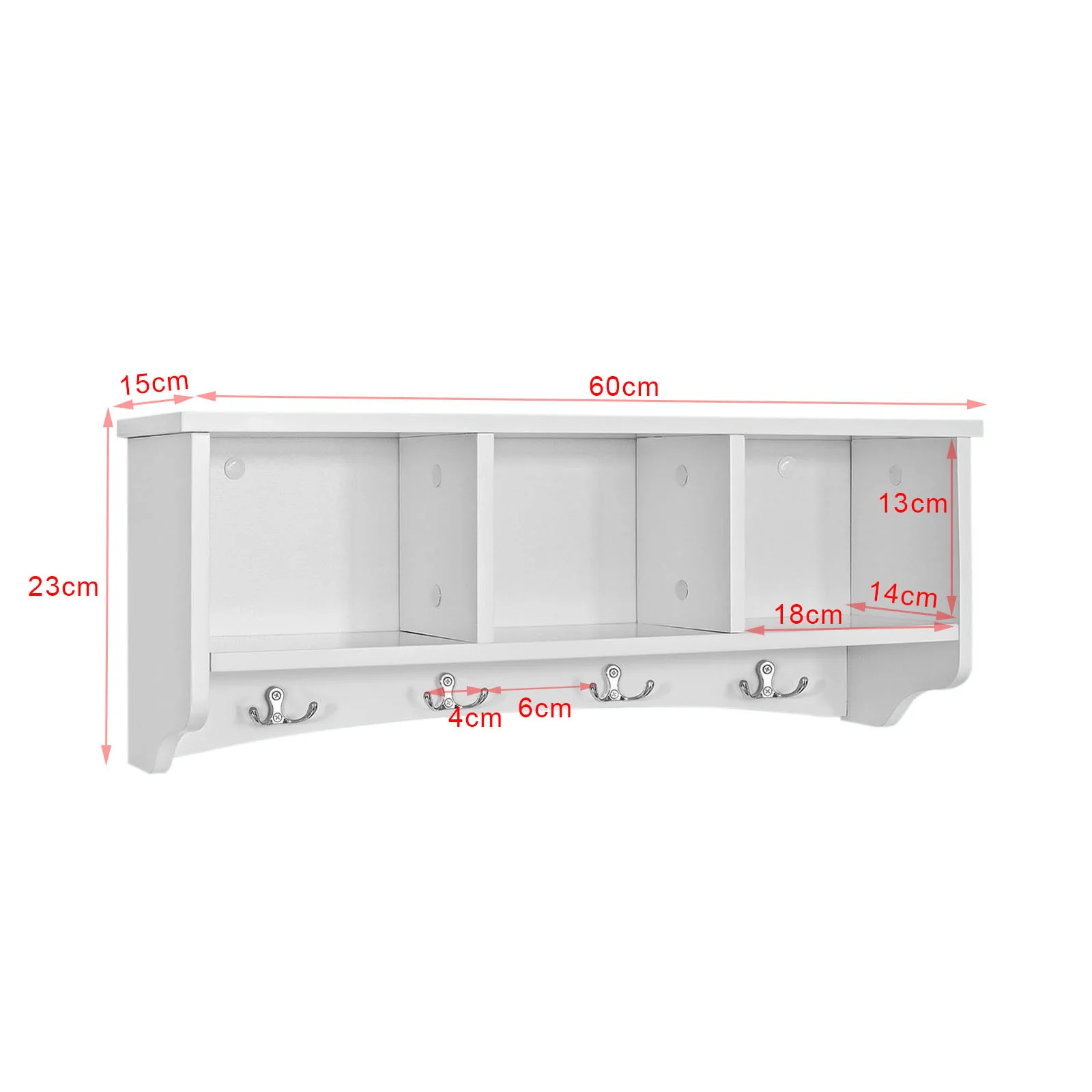 SoBuy FRG48-W  Perchero de pared con 3 compartimentos y 4 ganchos Dobles Blanco - Image 3