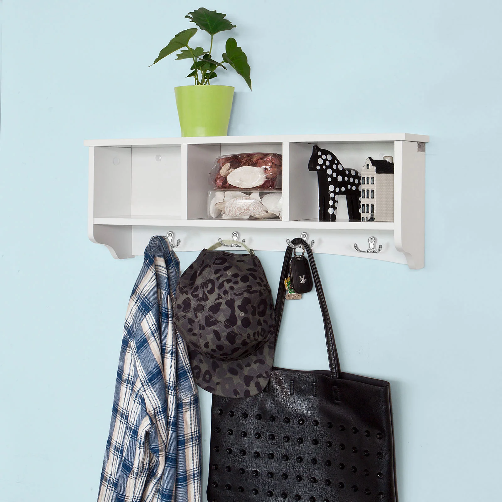 SoBuy FRG48-W  Perchero de pared con 3 compartimentos y 4 ganchos Dobles Blanco - Image 9