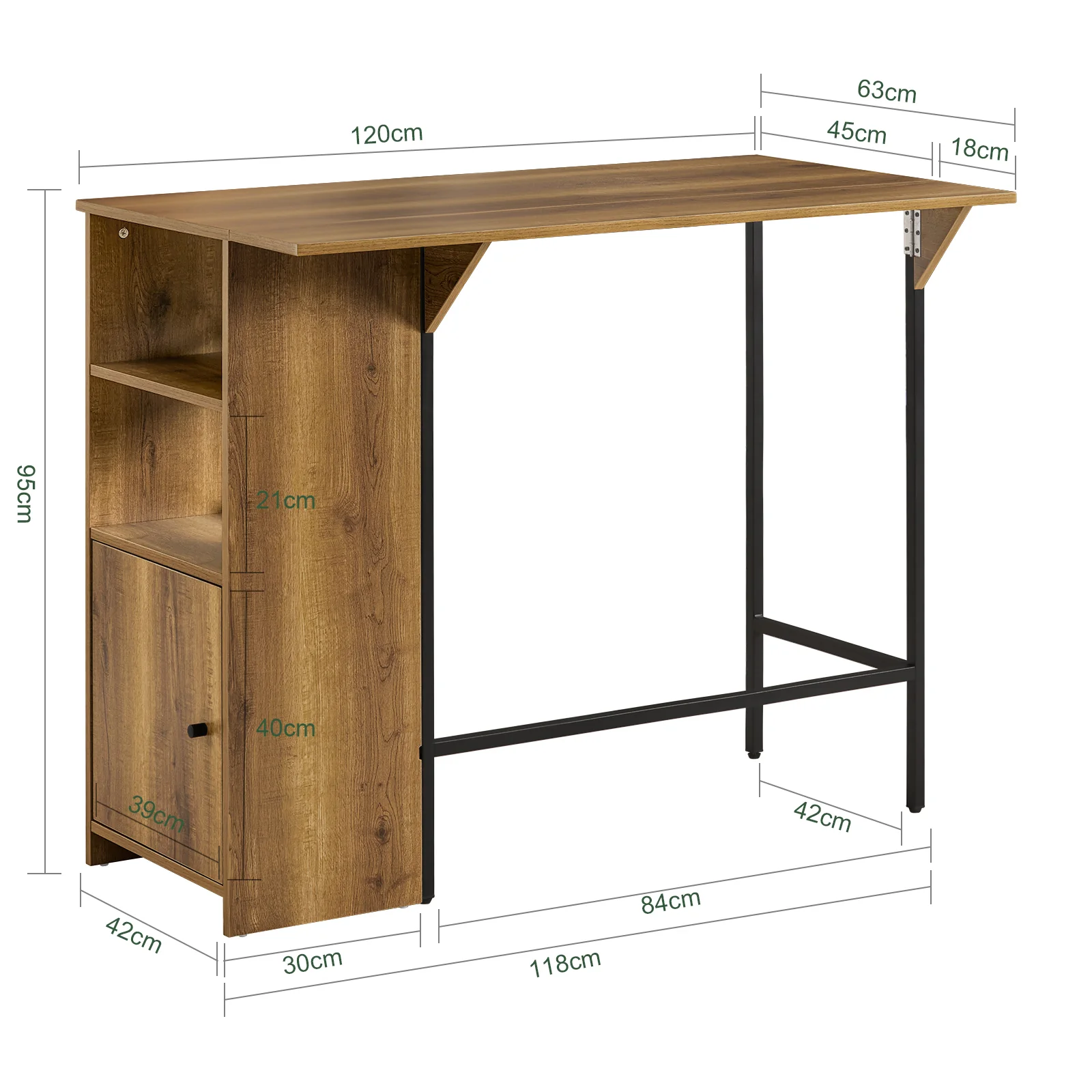 SoBuy FWT98-PF Mesa Alta de Bar con 1 Tablero Plegable Adicional - Image 3