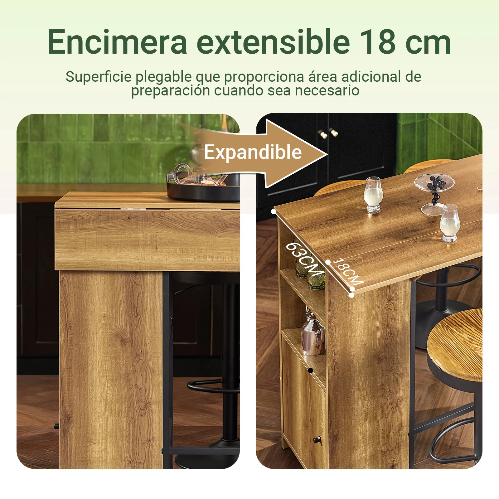 SoBuy FWT98-PF Mesa Alta de Bar con 1 Tablero Plegable Adicional - Image 4